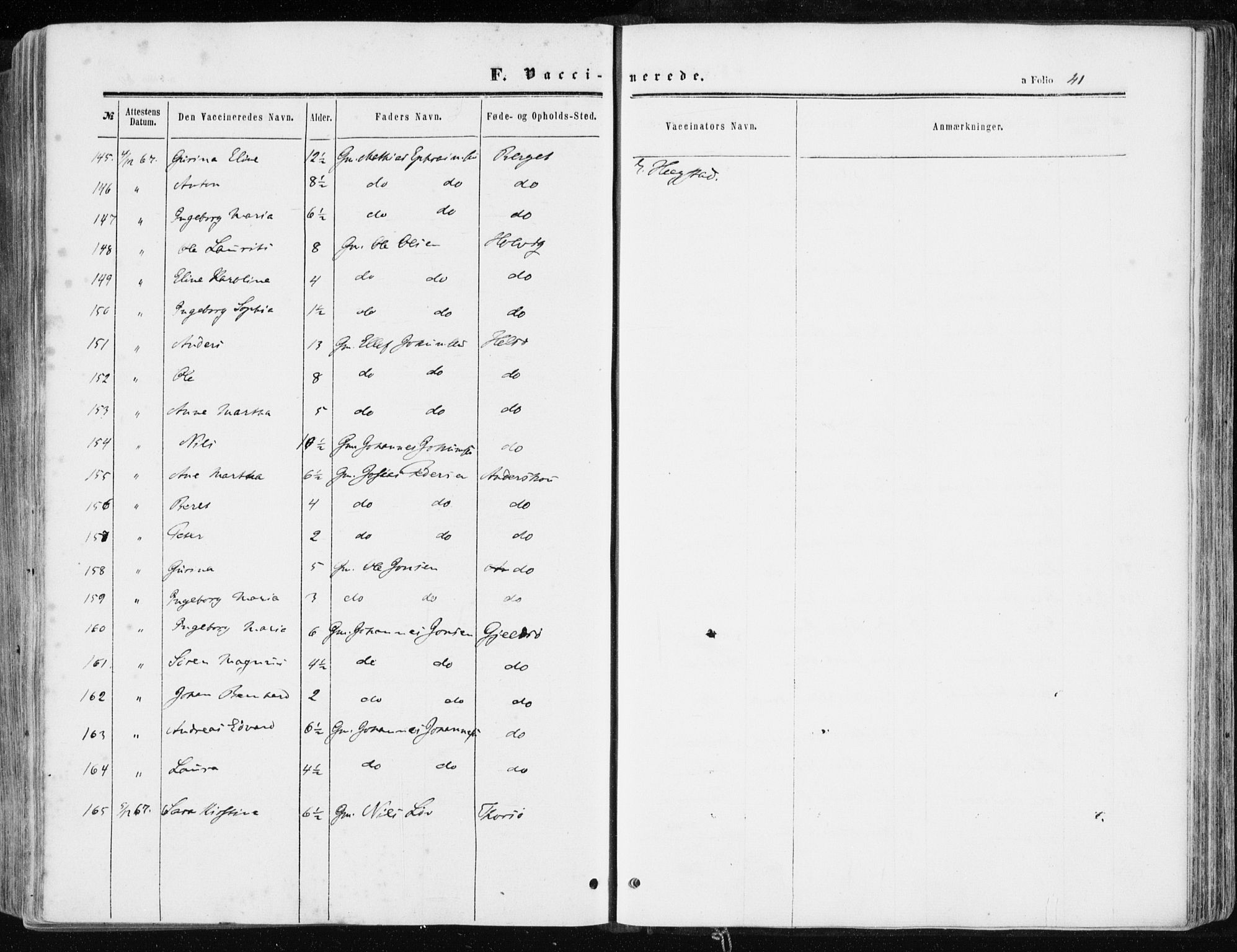 Ministerialprotokoller, klokkerbøker og fødselsregistre - Sør-Trøndelag, AV/SAT-A-1456/634/L0531: Parish register (official) no. 634A07, 1861-1870, p. 41