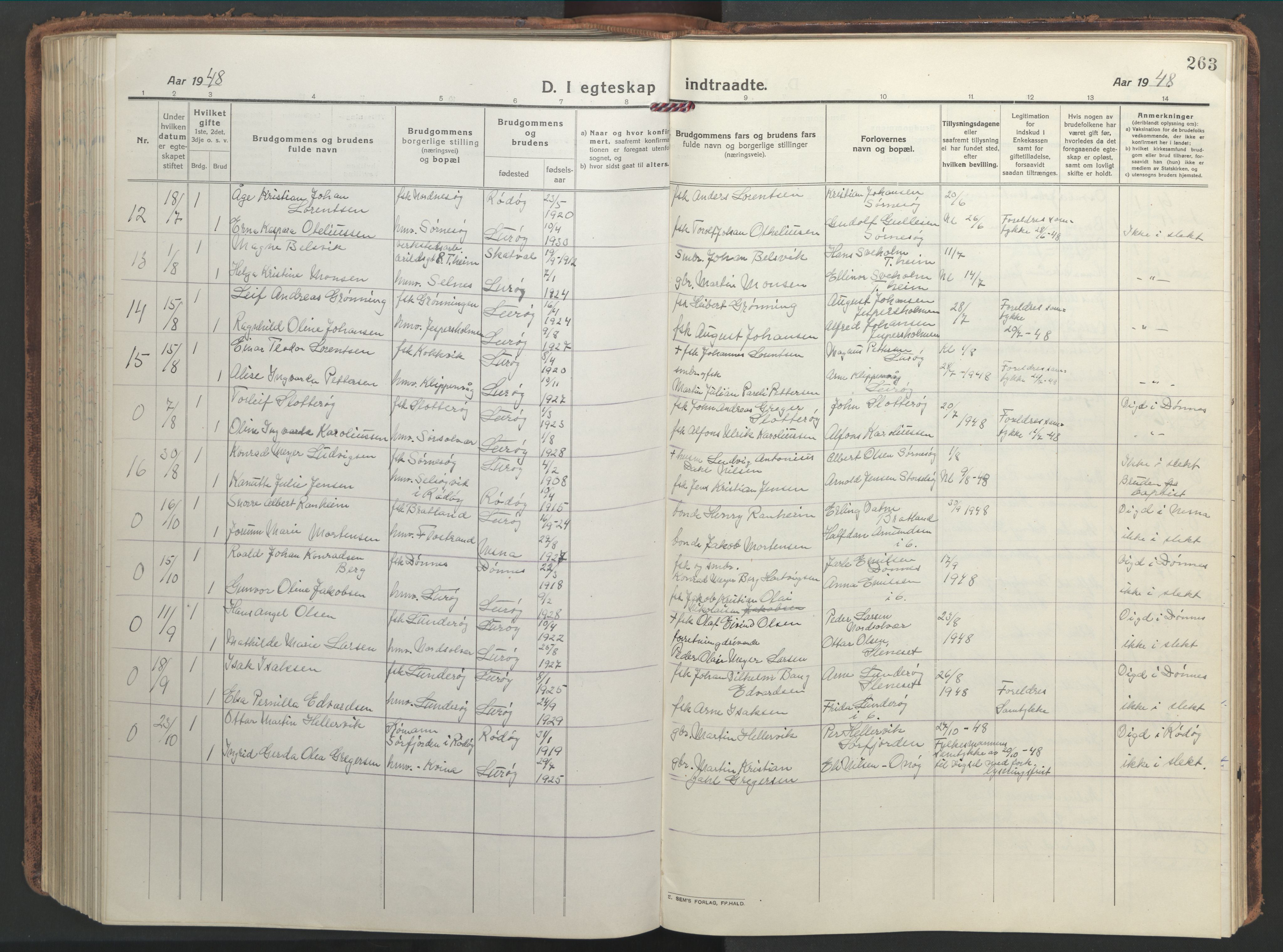 Ministerialprotokoller, klokkerbøker og fødselsregistre - Nordland, AV/SAT-A-1459/839/L0574: Parish register (copy) no. 839C04, 1918-1950, p. 263