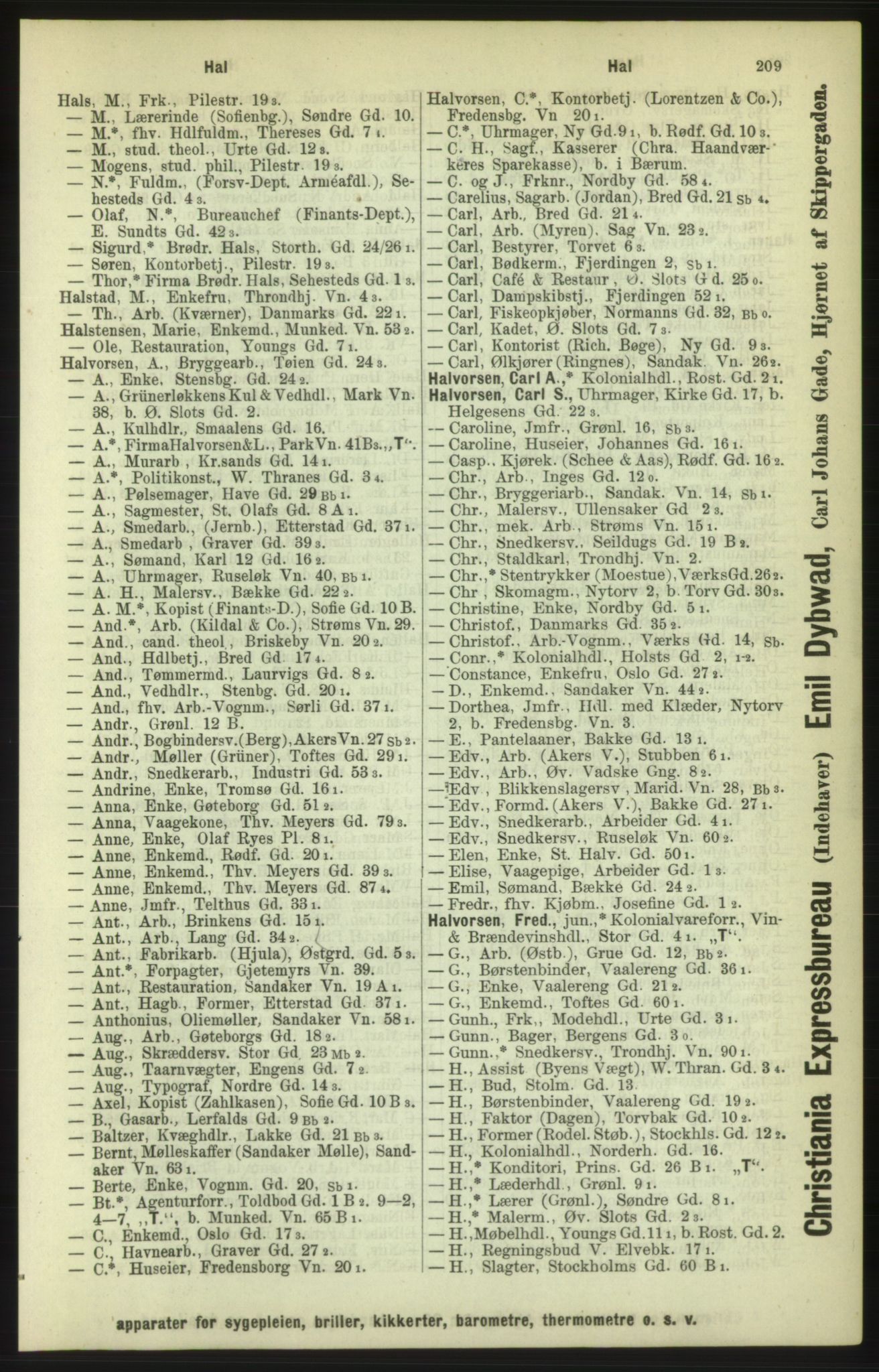 Kristiania/Oslo adressebok, PUBL/-, 1886, p. 209