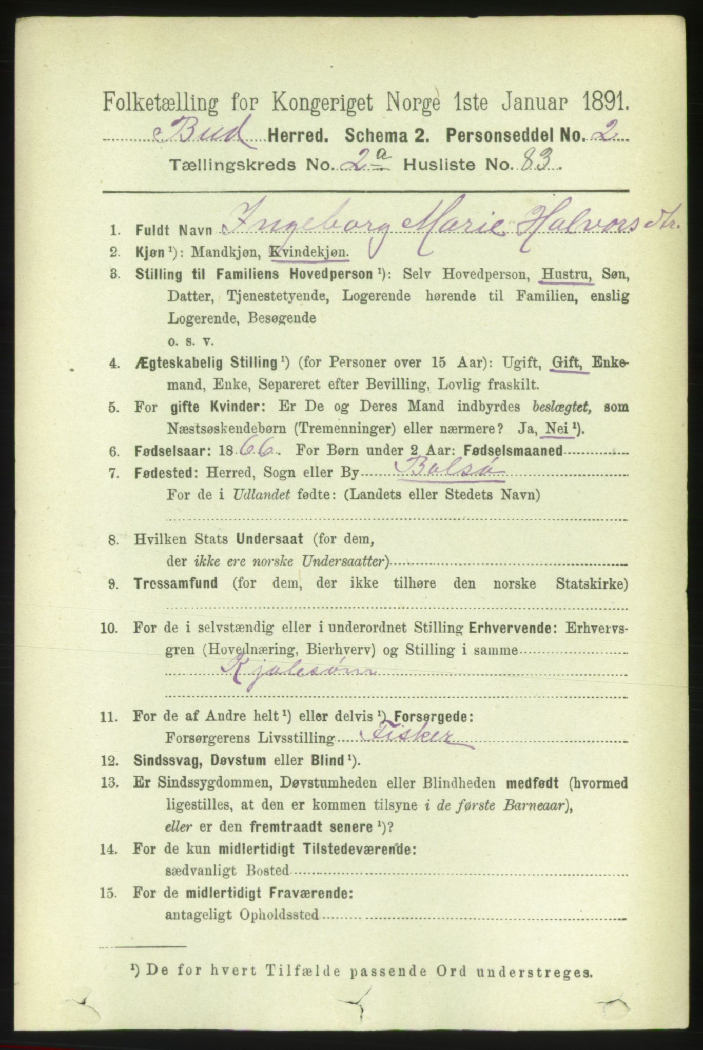 RA, 1891 census for 1549 Bud, 1891, p. 1184