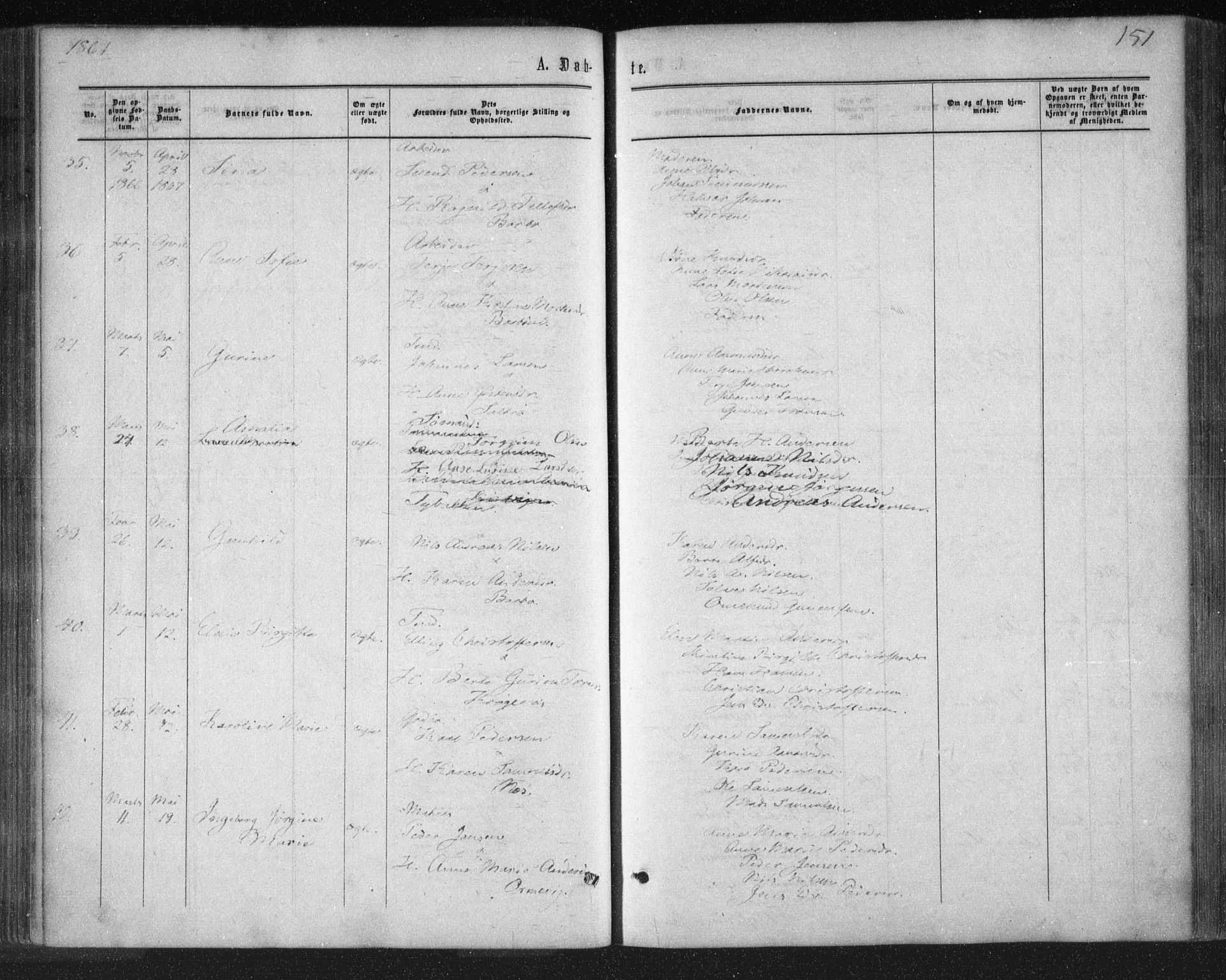 Tromøy sokneprestkontor, AV/SAK-1111-0041/F/Fa/L0007: Parish register (official) no. A 7, 1864-1869, p. 151