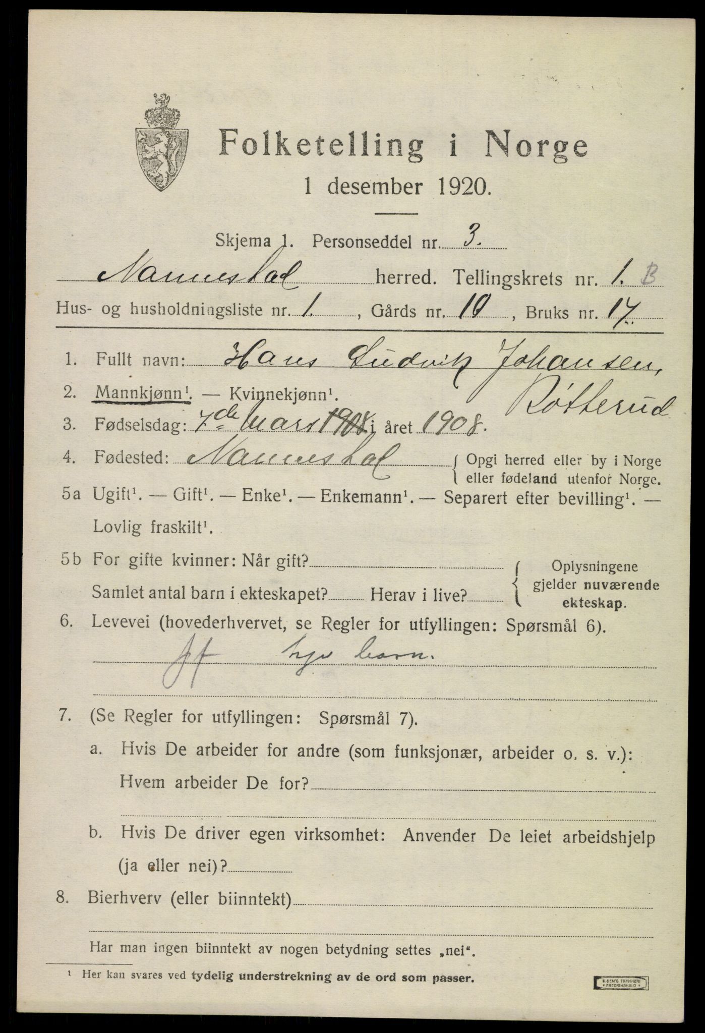 SAO, 1920 census for Nannestad, 1920, p. 1917