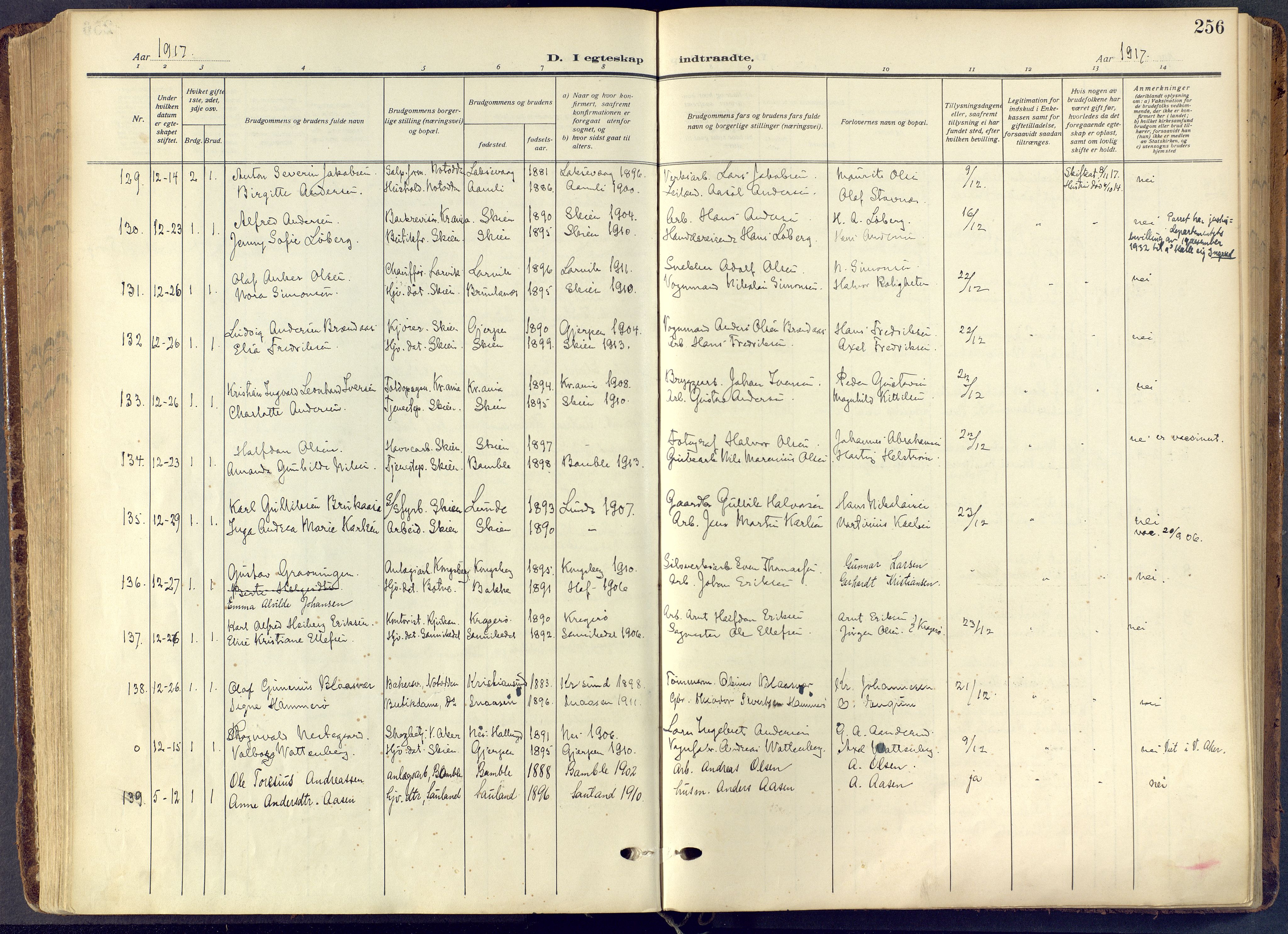 Skien kirkebøker, AV/SAKO-A-302/F/Fa/L0013: Parish register (official) no. 13, 1915-1921, p. 256