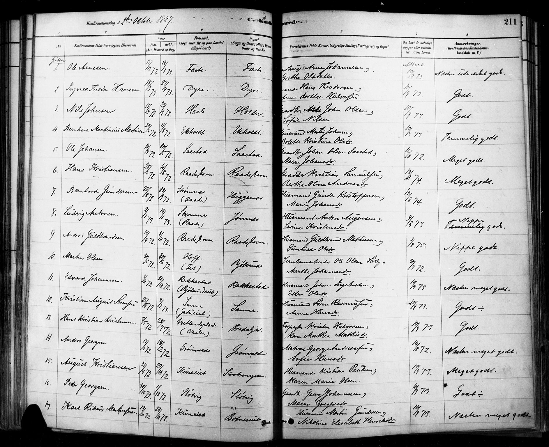 Rygge prestekontor Kirkebøker, AV/SAO-A-10084b/F/Fa/L0007: Parish register (official) no. 7, 1878-1904, p. 211