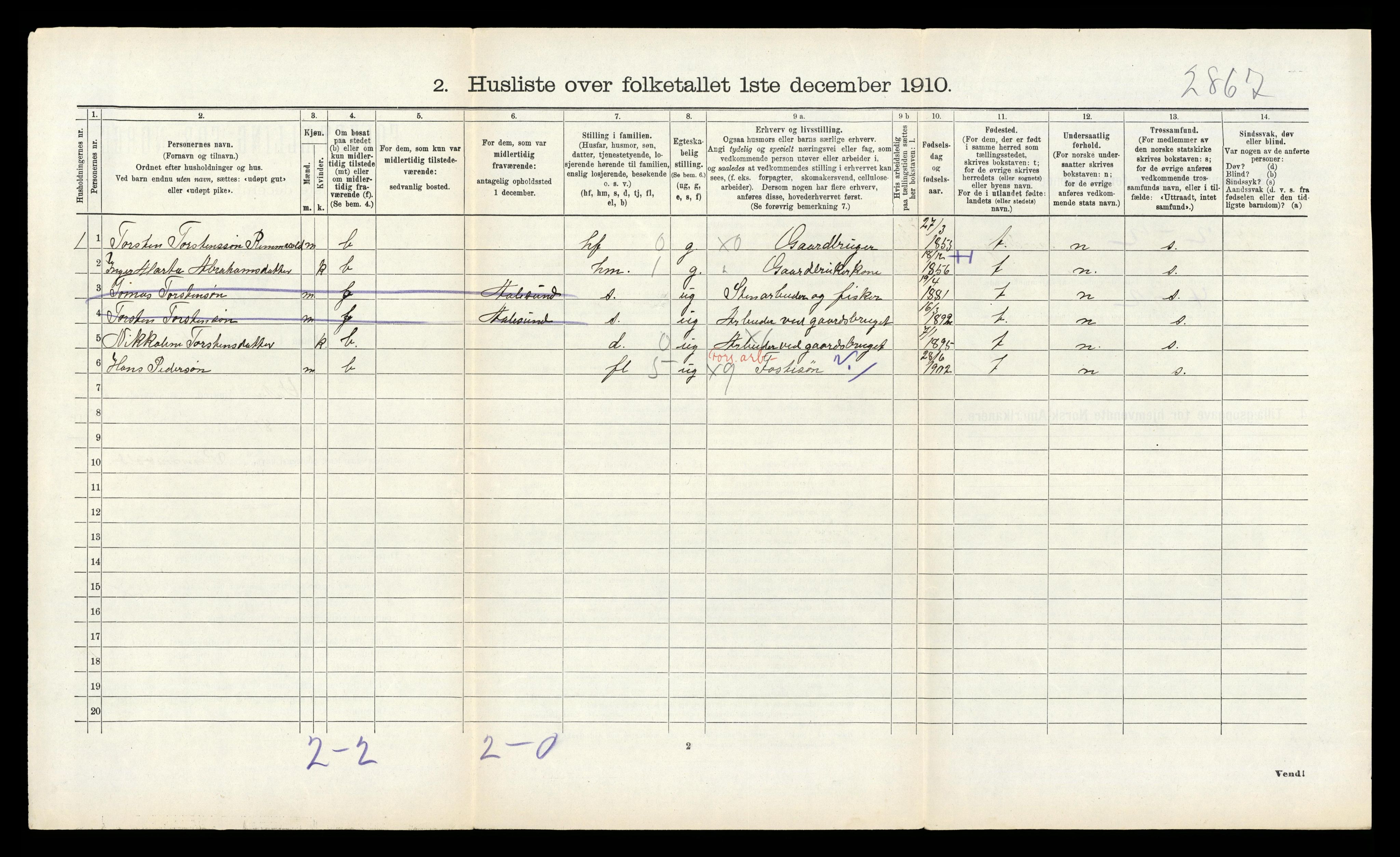 RA, 1910 census for Vatne, 1910, p. 174