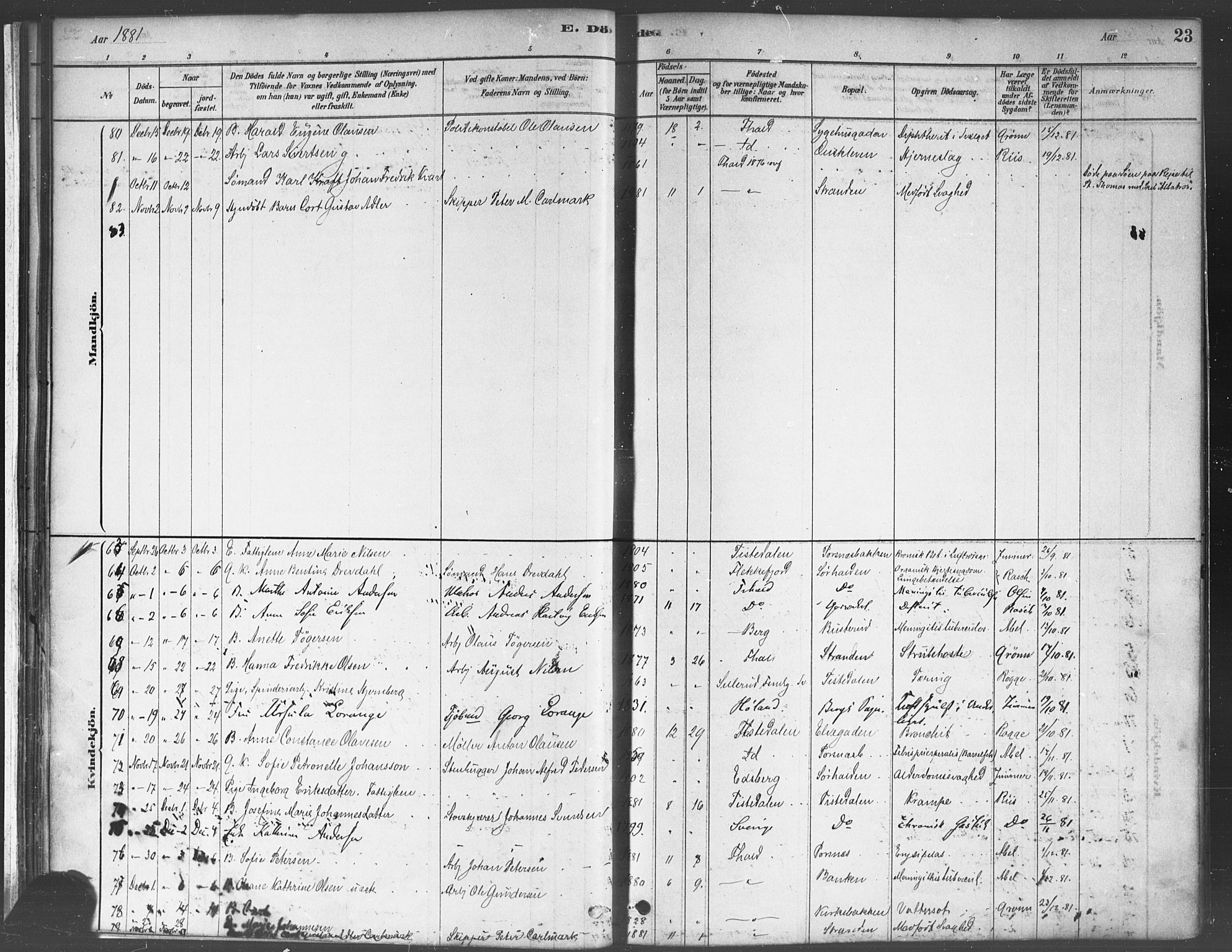 Halden prestekontor Kirkebøker, AV/SAO-A-10909/F/Fa/L0012: Parish register (official) no. I 12, 1878-1889, p. 23