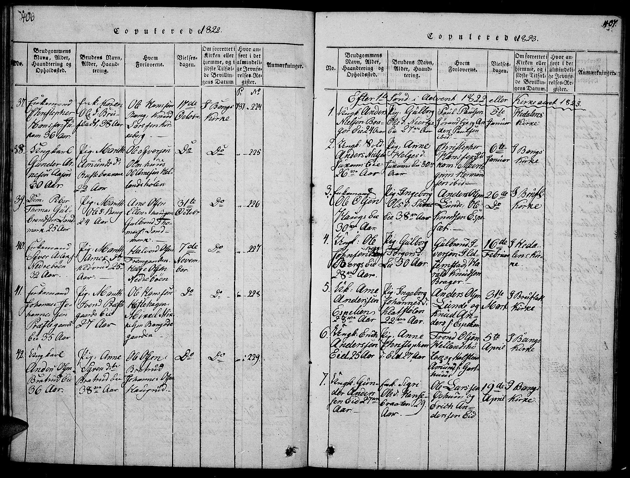 Sør-Aurdal prestekontor, SAH/PREST-128/H/Ha/Hab/L0001: Parish register (copy) no. 1, 1815-1826, p. 406-407