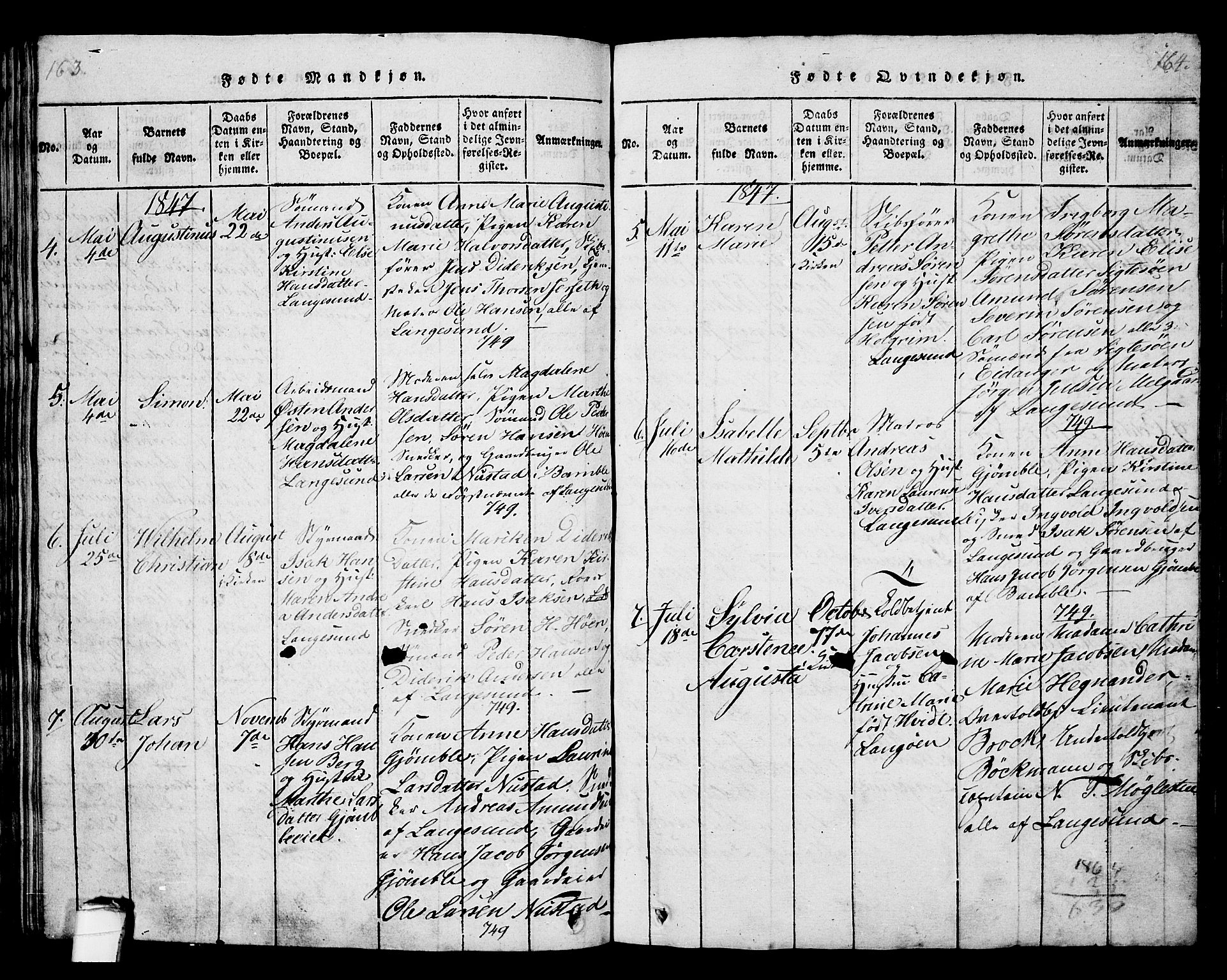Langesund kirkebøker, SAKO/A-280/G/Ga/L0003: Parish register (copy) no. 3, 1815-1858, p. 163-164