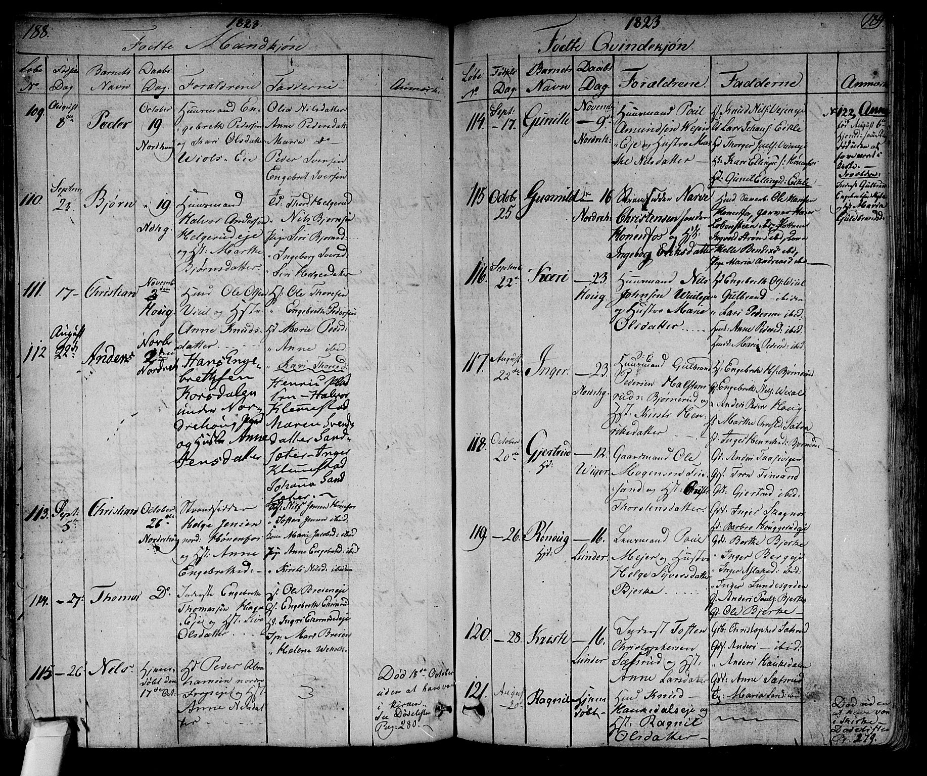 Norderhov kirkebøker, AV/SAKO-A-237/F/Fa/L0009: Parish register (official) no. 9, 1819-1837, p. 188-189