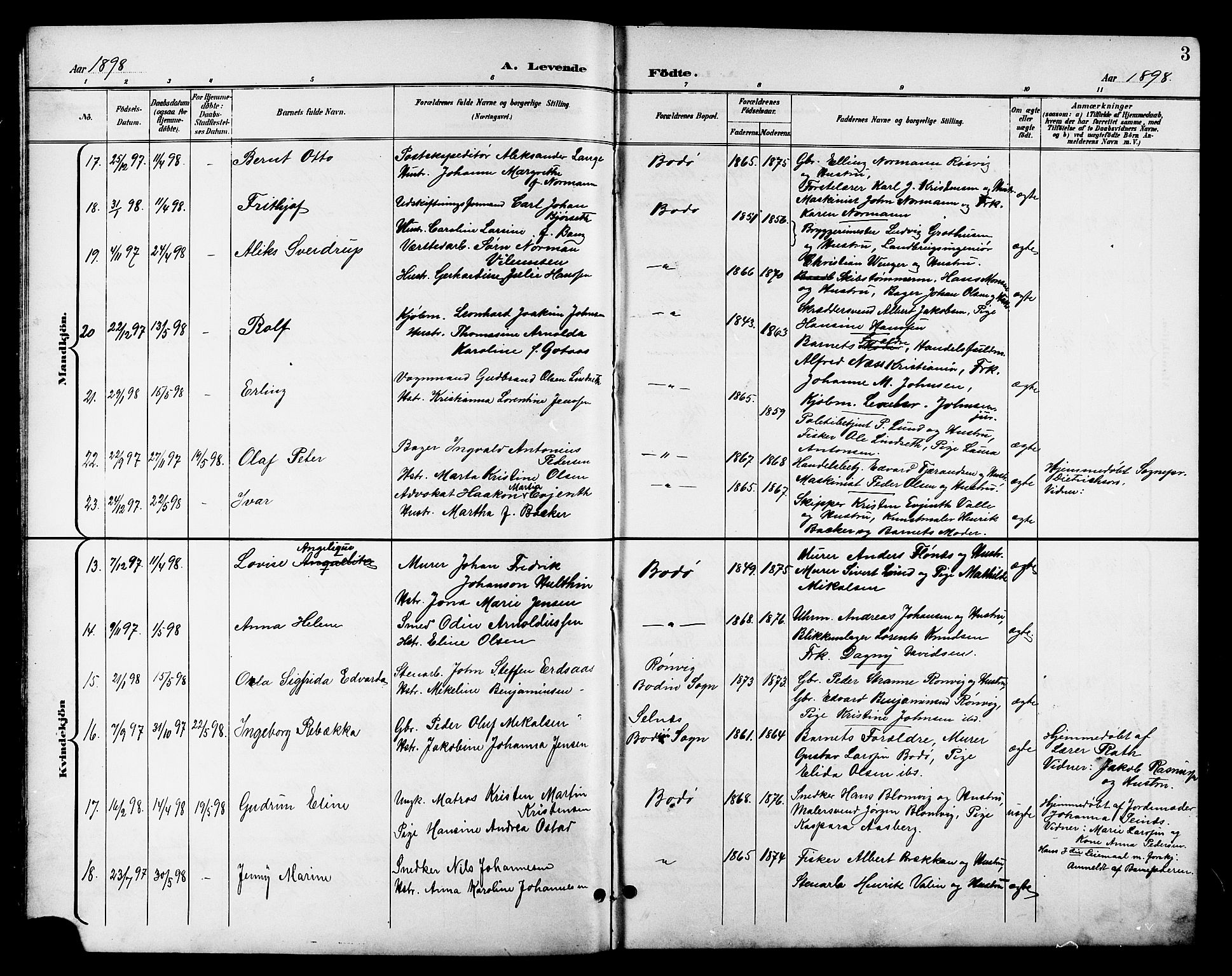 Ministerialprotokoller, klokkerbøker og fødselsregistre - Nordland, AV/SAT-A-1459/801/L0033: Parish register (copy) no. 801C08, 1898-1910, p. 3
