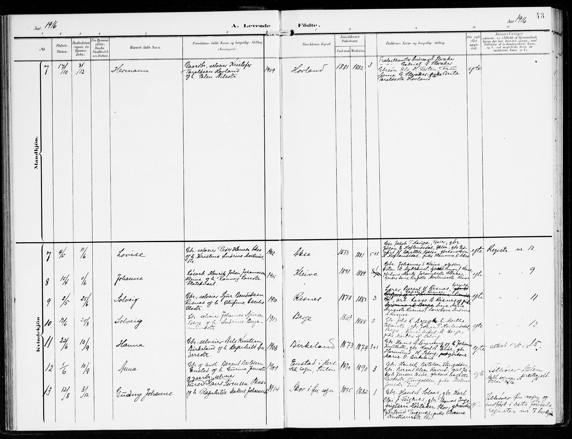 Hyllestad sokneprestembete, AV/SAB-A-80401: Parish register (official) no. B 2, 1903-1917, p. 43