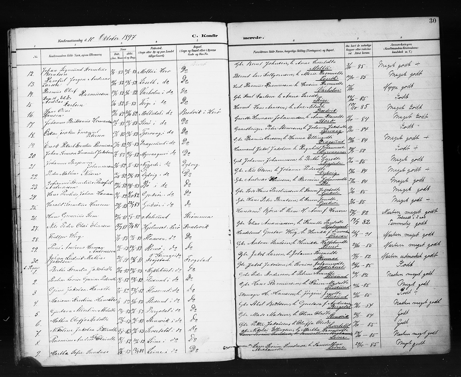 Ministerialprotokoller, klokkerbøker og fødselsregistre - Møre og Romsdal, SAT/A-1454/507/L0074: Parish register (official) no. 507A09, 1894-1900, p. 30