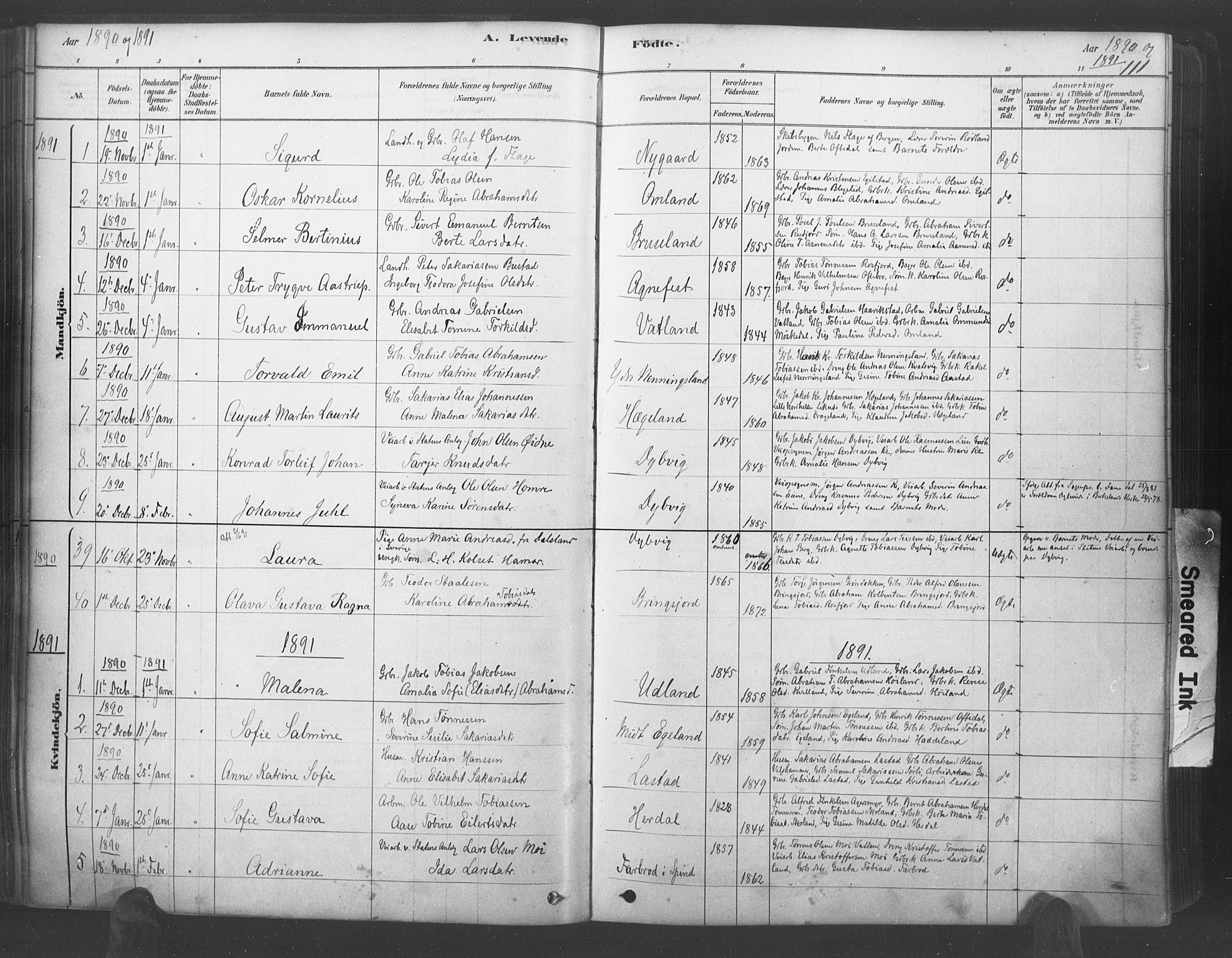 Lyngdal sokneprestkontor, SAK/1111-0029/F/Fa/Fac/L0011: Parish register (official) no. A 11, 1878-1893, p. 111