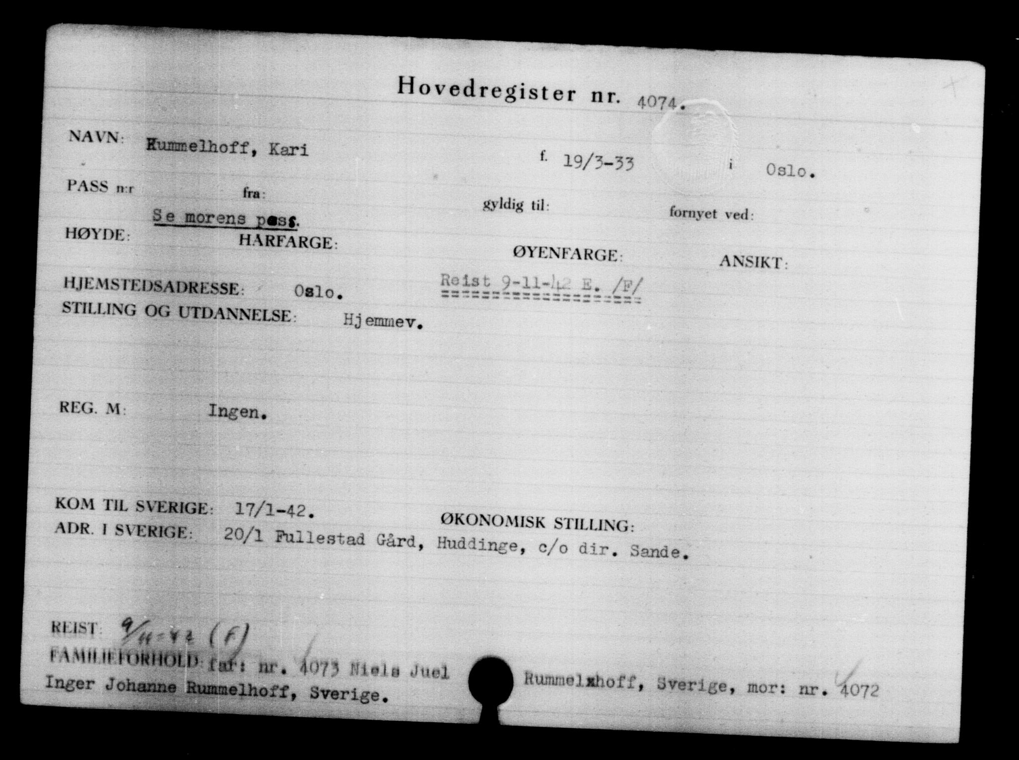 Utenriksstasjonene, Legasjonen i Stockholm, Flyktningkontoret, AV/RA-S-6753/V/Va/L0004: Kjesäterkartoteket, flyktninger med registreringsnr. 3496-6610, 1940-1945, p. 683