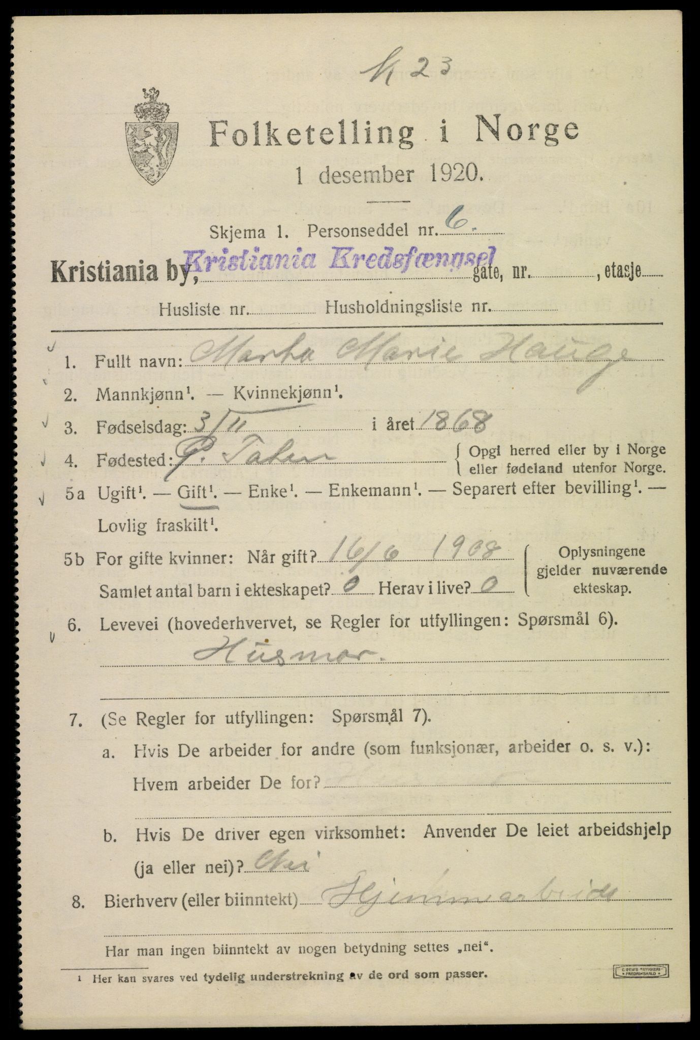 SAO, 1920 census for Kristiania, 1920, p. 407253