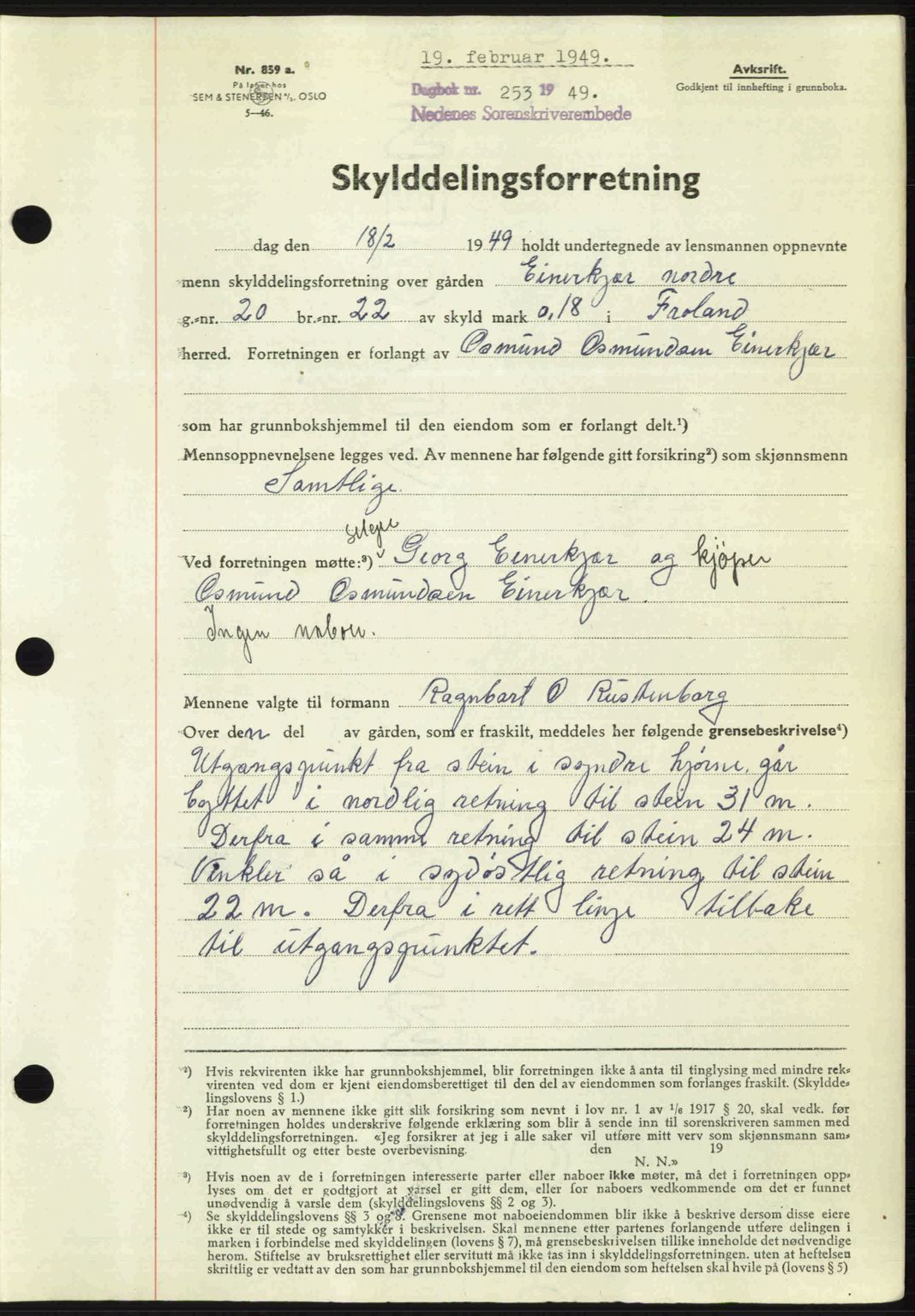 Nedenes sorenskriveri, AV/SAK-1221-0006/G/Gb/Gba/L0060: Mortgage book no. A12, 1948-1949, Diary no: : 253/1949