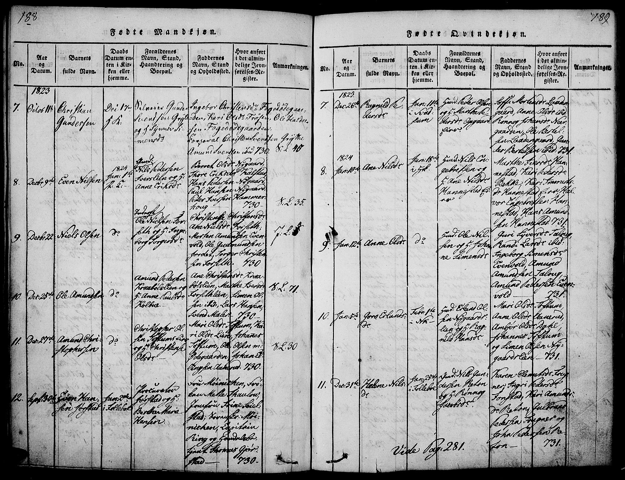 Gausdal prestekontor, SAH/PREST-090/H/Ha/Haa/L0005: Parish register (official) no. 5, 1817-1829, p. 188-189