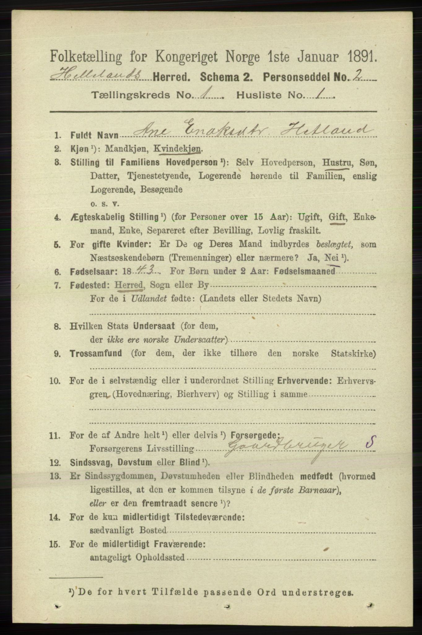 RA, 1891 census for 1115 Helleland, 1891, p. 68