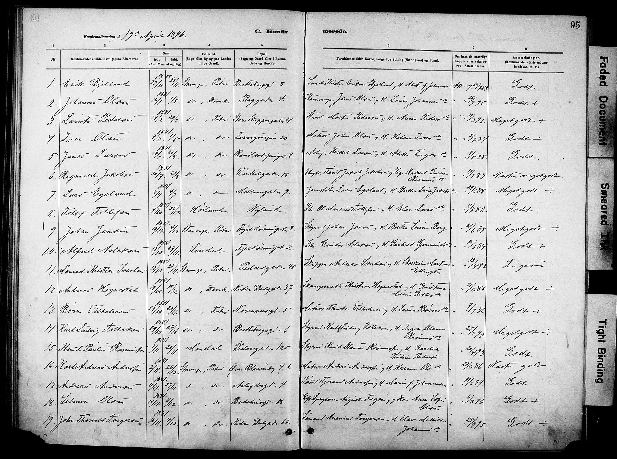 St. Johannes sokneprestkontor, SAST/A-101814/001/30/30BA/L0002: Parish register (official) no. A 2, 1885-1899, p. 95