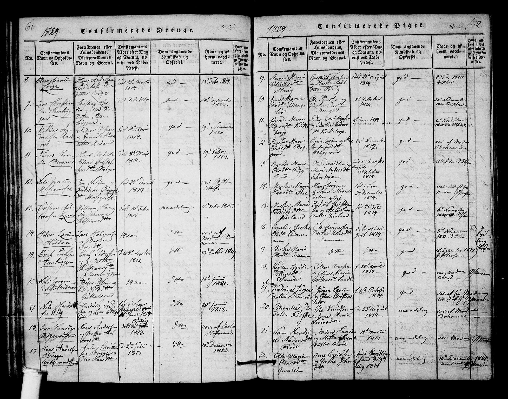 Borre kirkebøker, SAKO/A-338/F/Fa/L0004: Parish register (official) no. I 4, 1815-1845, p. 61-62