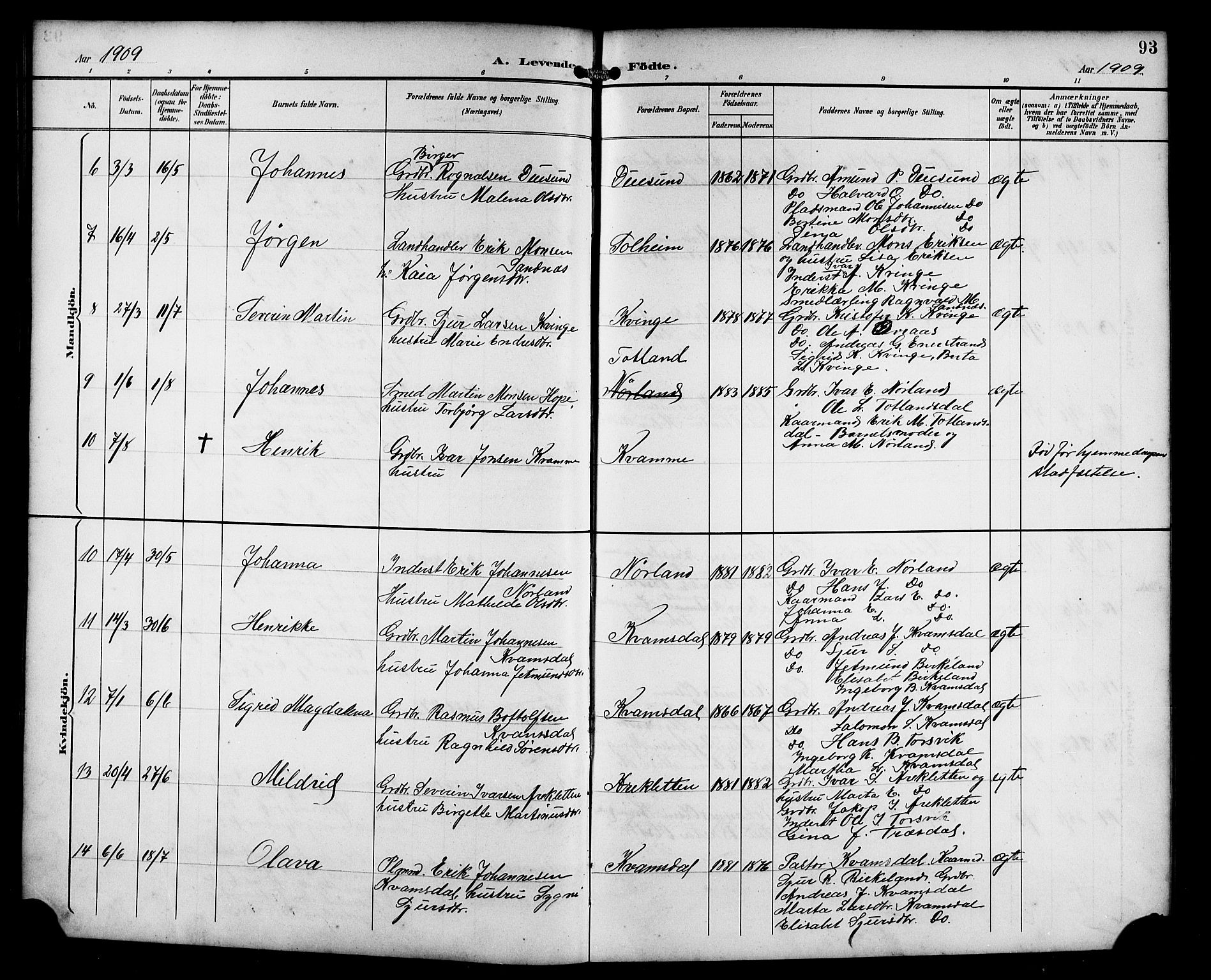 Masfjorden Sokneprestembete, AV/SAB-A-77001: Parish register (copy) no. B 1, 1892-1913, p. 93