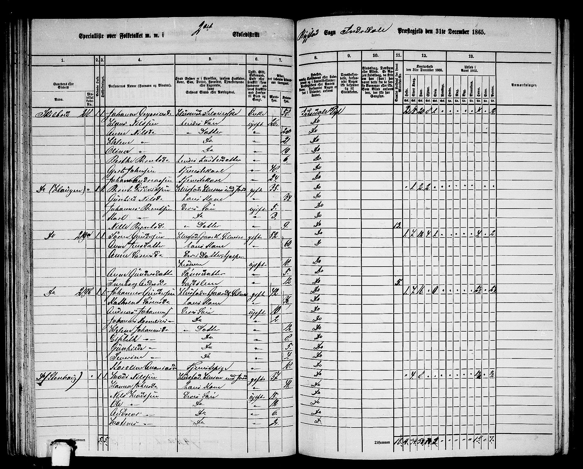 RA, 1865 census for Indre Holmedal, 1865, p. 61