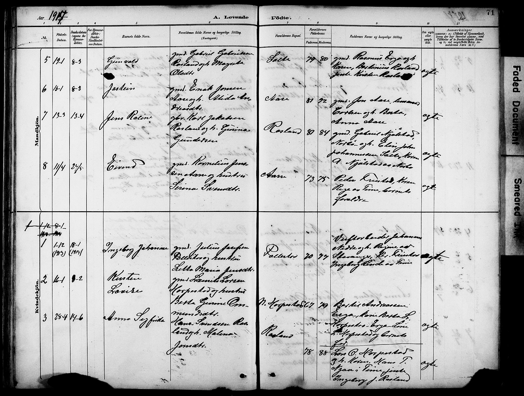 Klepp sokneprestkontor, AV/SAST-A-101803/001/3/30BB/L0005: Parish register (copy) no. B 5, 1889-1918, p. 71