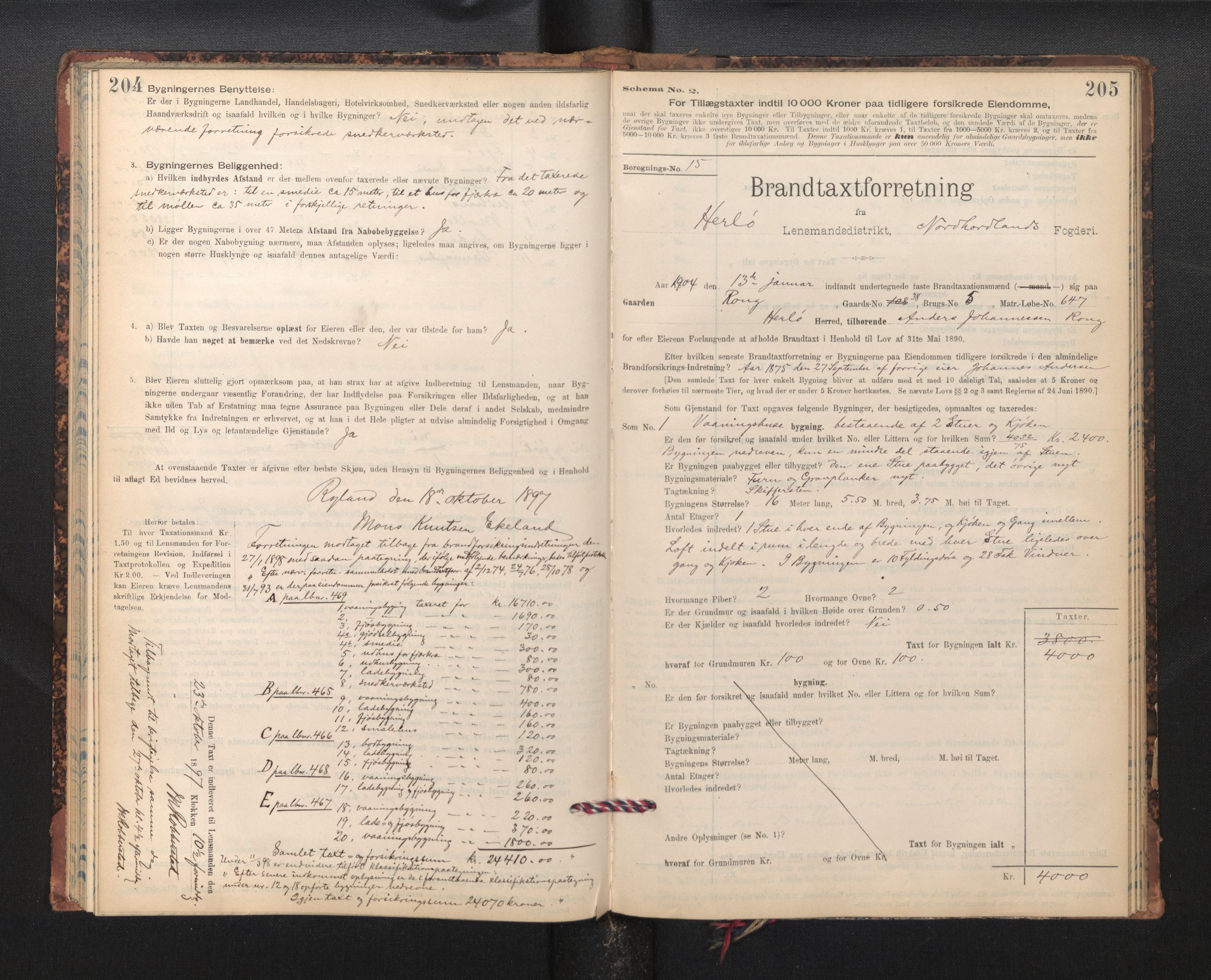 Lensmannen i Herdla, SAB/A-32901/0012/L0003:  Branntakstprotokoll skjematakst, 1897-1916, p. 204-205