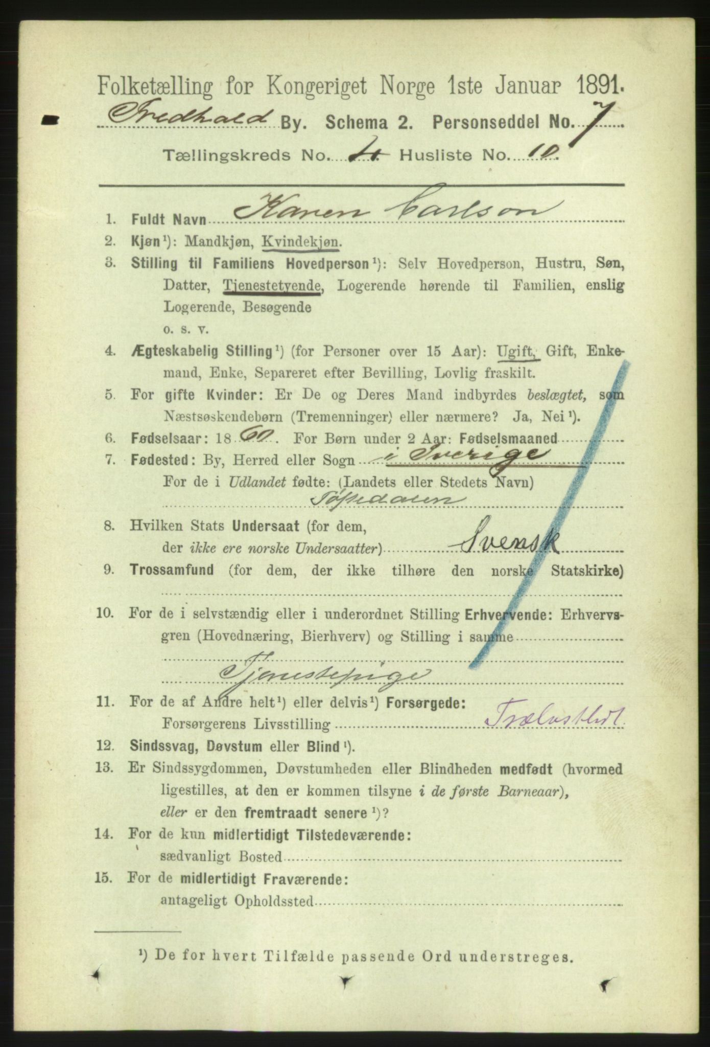 RA, 1891 census for 0101 Fredrikshald, 1891, p. 3827