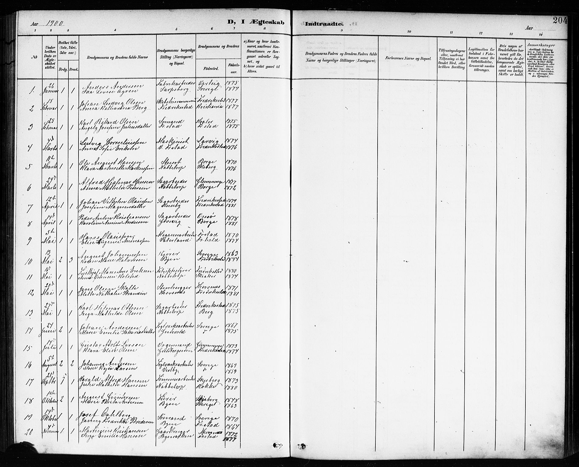 Østre Fredrikstad prestekontor Kirkebøker, AV/SAO-A-10907/G/Ga/L0002: Parish register (copy) no. 2, 1900-1919, p. 204