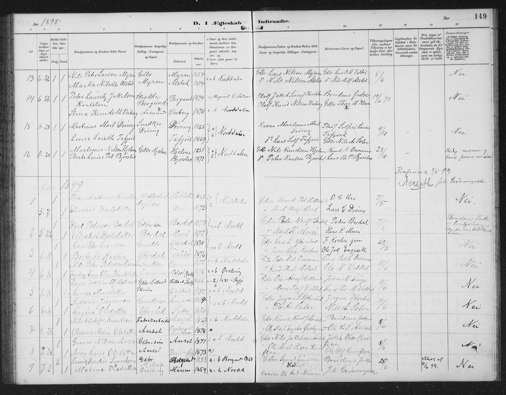 Ministerialprotokoller, klokkerbøker og fødselsregistre - Møre og Romsdal, SAT/A-1454/519/L0264: Parish register (copy) no. 519C05, 1892-1910, p. 149