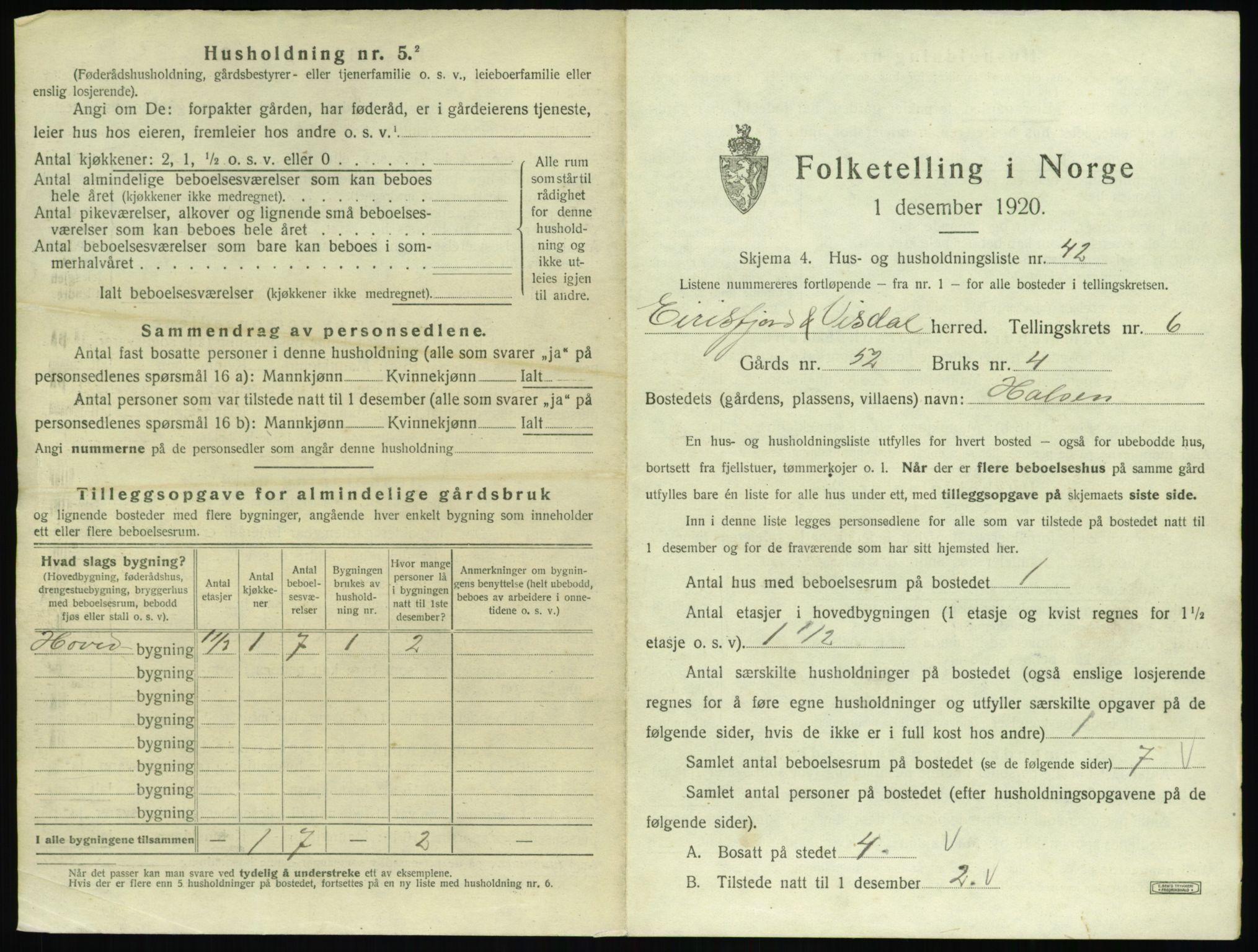 SAT, 1920 census for Eresfjord og Vistdal, 1920, p. 661