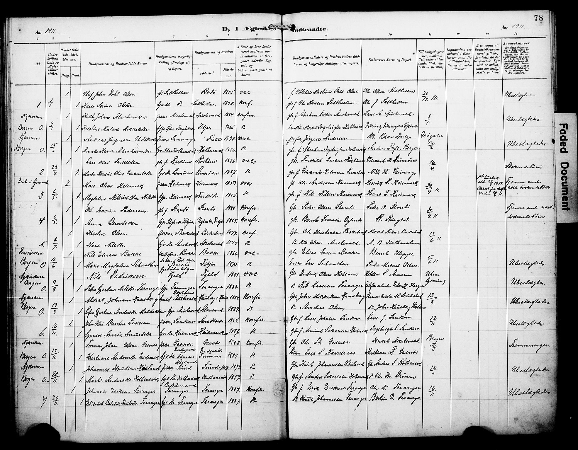 Austevoll Sokneprestembete, SAB/A-74201/H/Hab: Parish register (copy) no. A 4, 1901-1912, p. 78