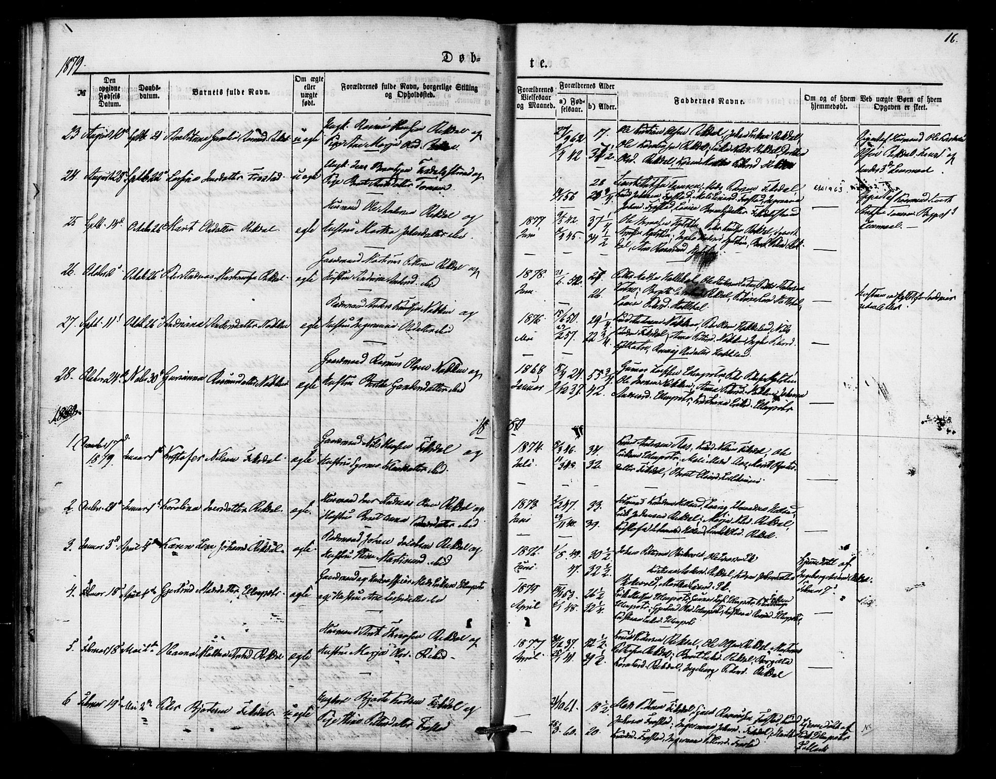 Ministerialprotokoller, klokkerbøker og fødselsregistre - Møre og Romsdal, AV/SAT-A-1454/540/L0540: Parish register (official) no. 540A01, 1872-1883, p. 16