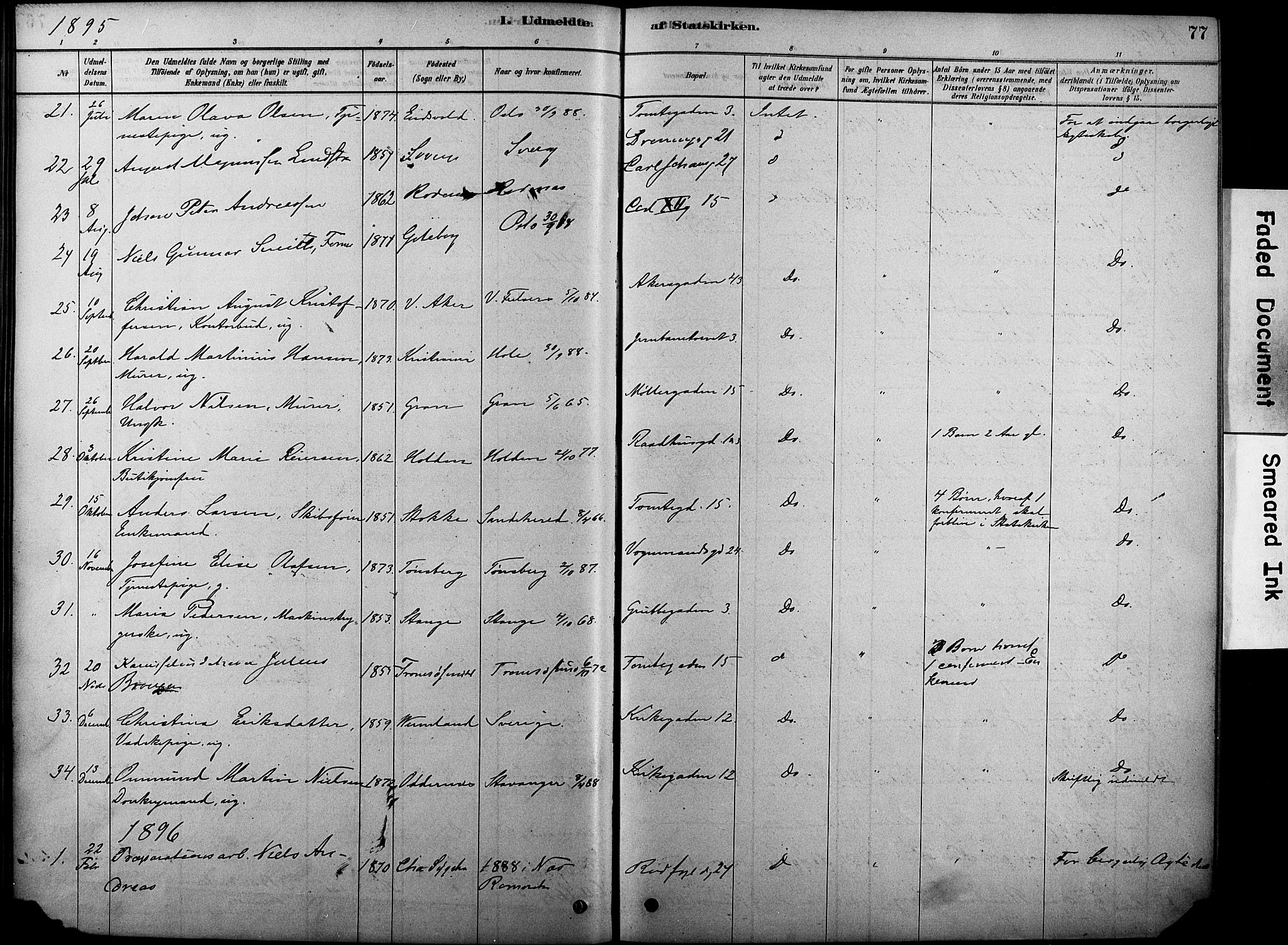 Oslo domkirke Kirkebøker, AV/SAO-A-10752/F/Fa/L0038: Parish register (official) no. 38, 1878-1921, p. 77