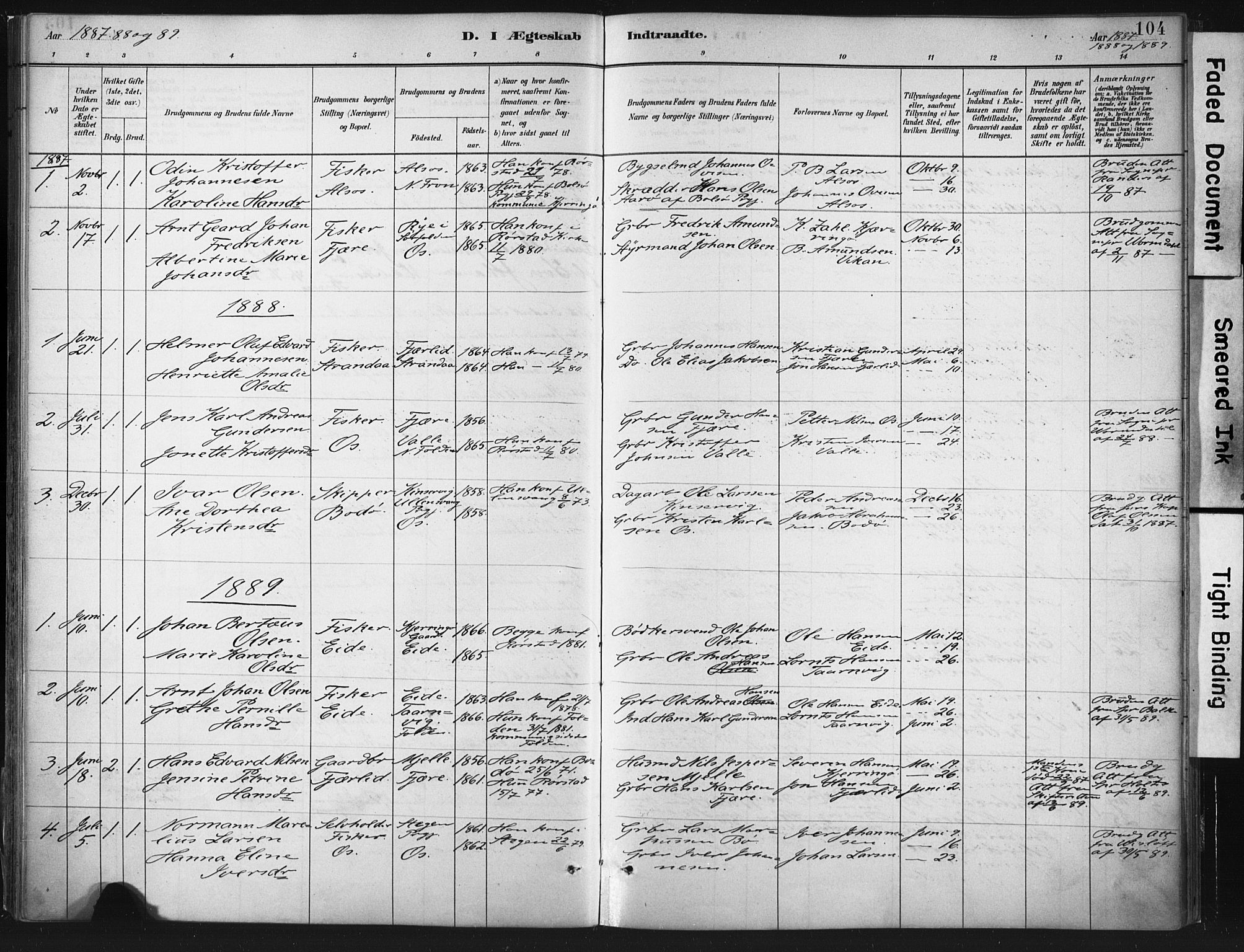 Ministerialprotokoller, klokkerbøker og fødselsregistre - Nordland, AV/SAT-A-1459/803/L0071: Parish register (official) no. 803A01, 1881-1897, p. 104