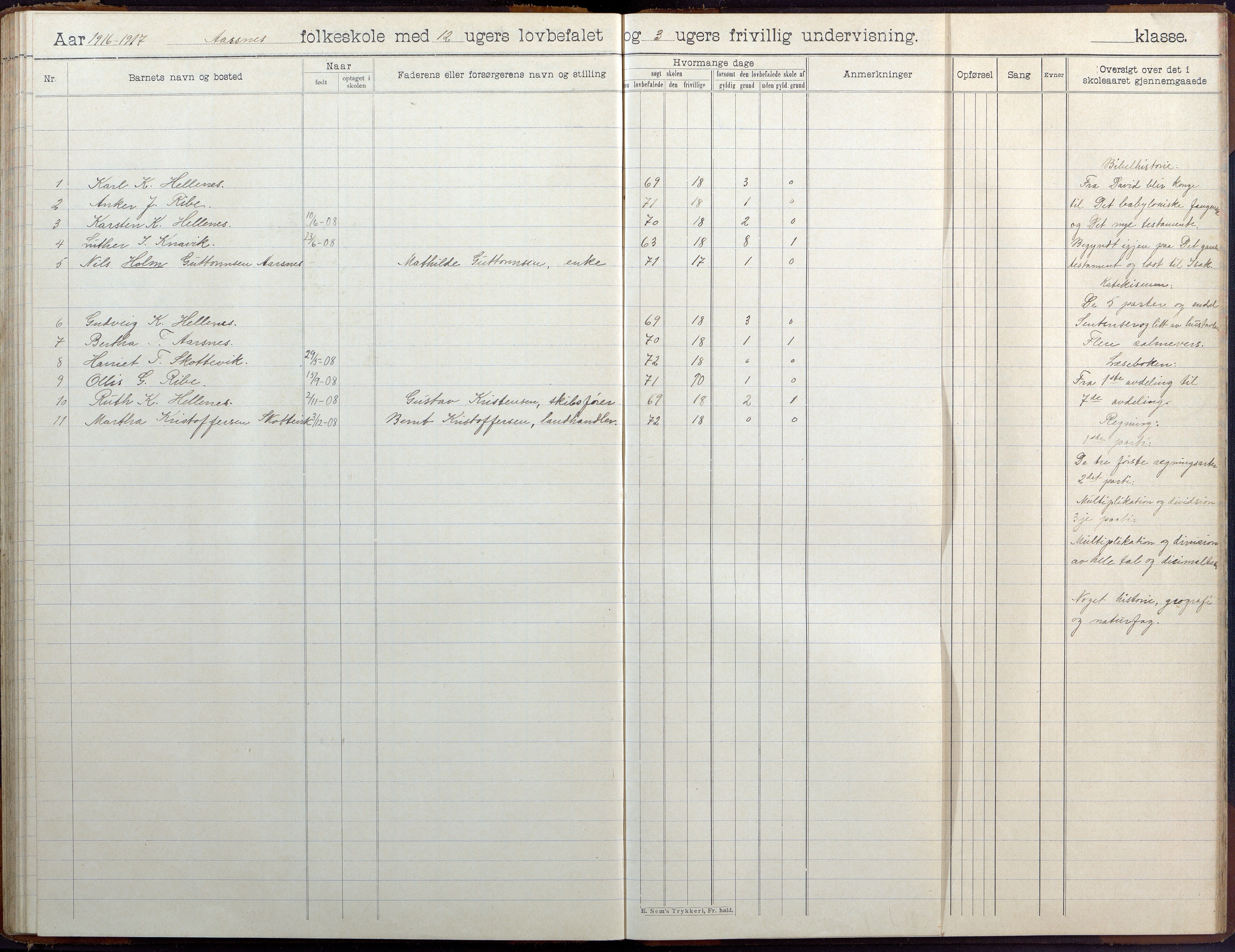 Høvåg kommune, AAKS/KA0927-PK/2/2/L0041: Ytre Årsnes og Ulvøysund - Skoleprotokoll (Ytre Årsnes, Hæstad), 1905-1929