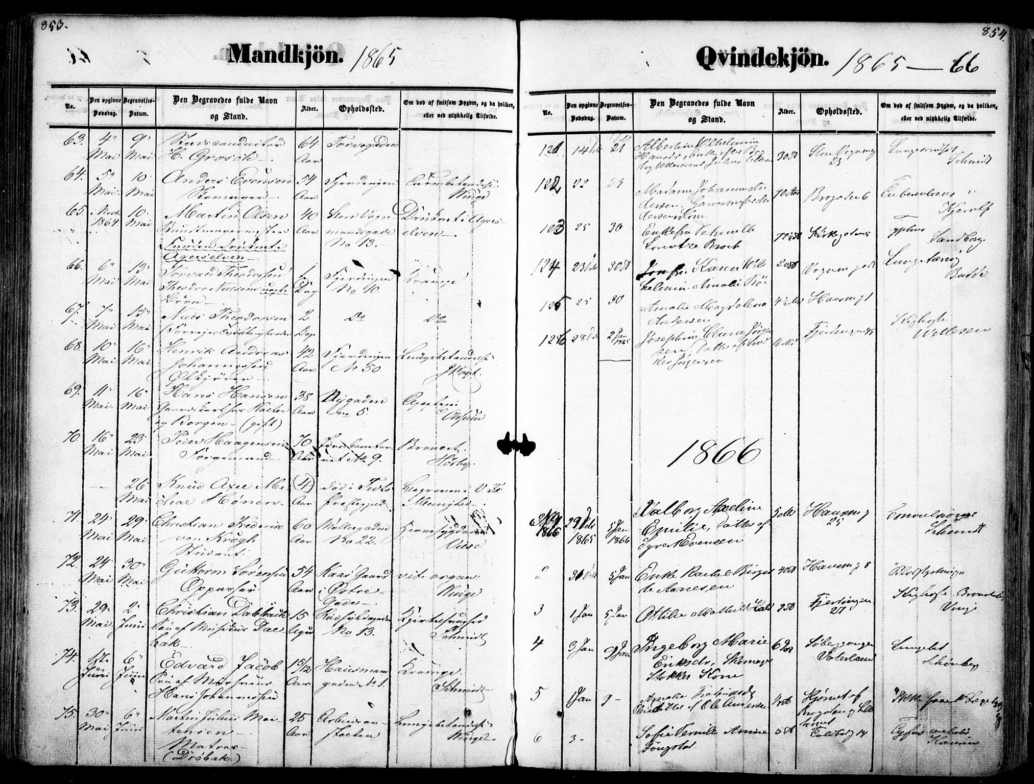 Oslo domkirke Kirkebøker, SAO/A-10752/F/Fa/L0025: Parish register (official) no. 25, 1847-1867, p. 853-854