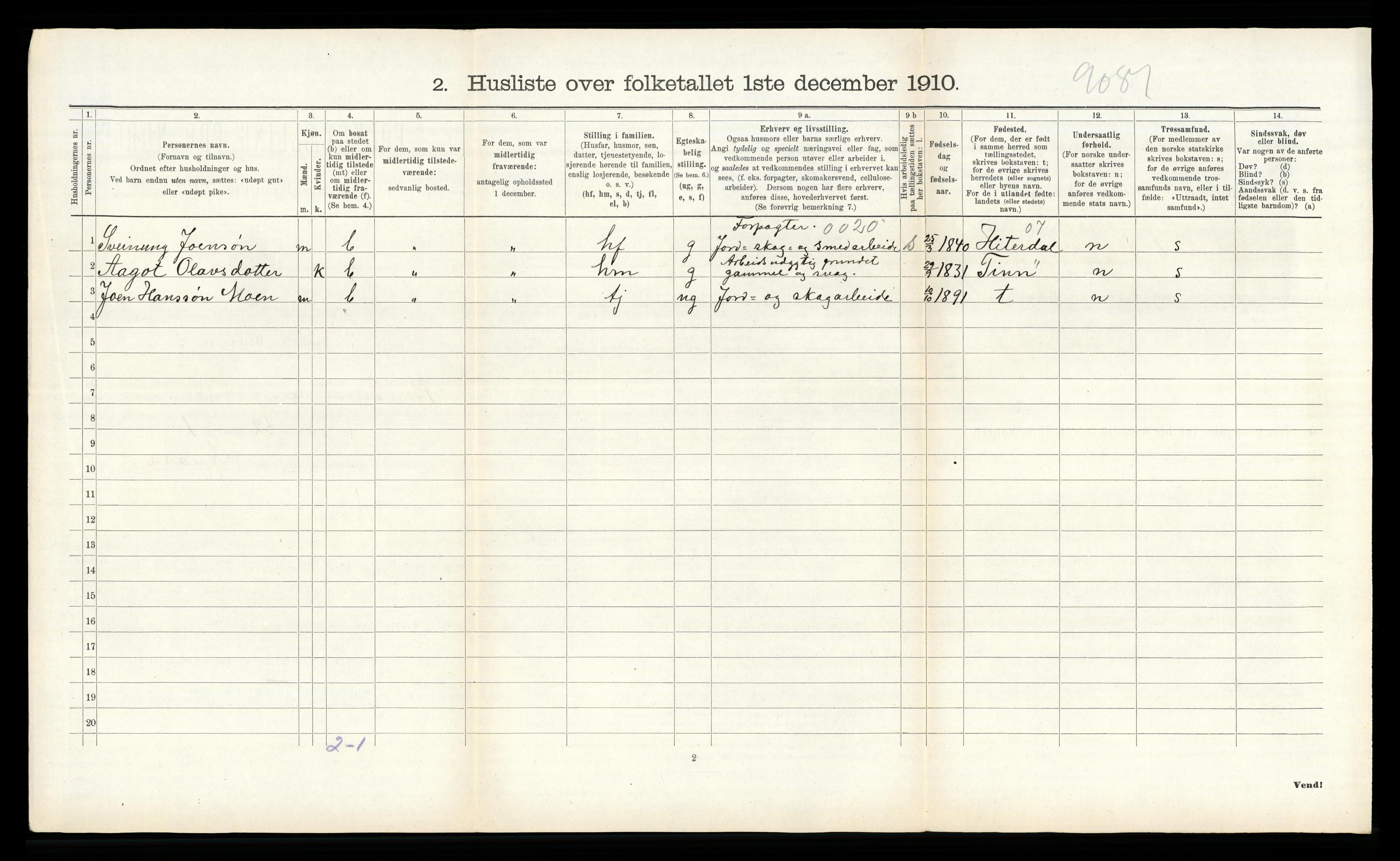 RA, 1910 census for Bø, 1910, p. 264