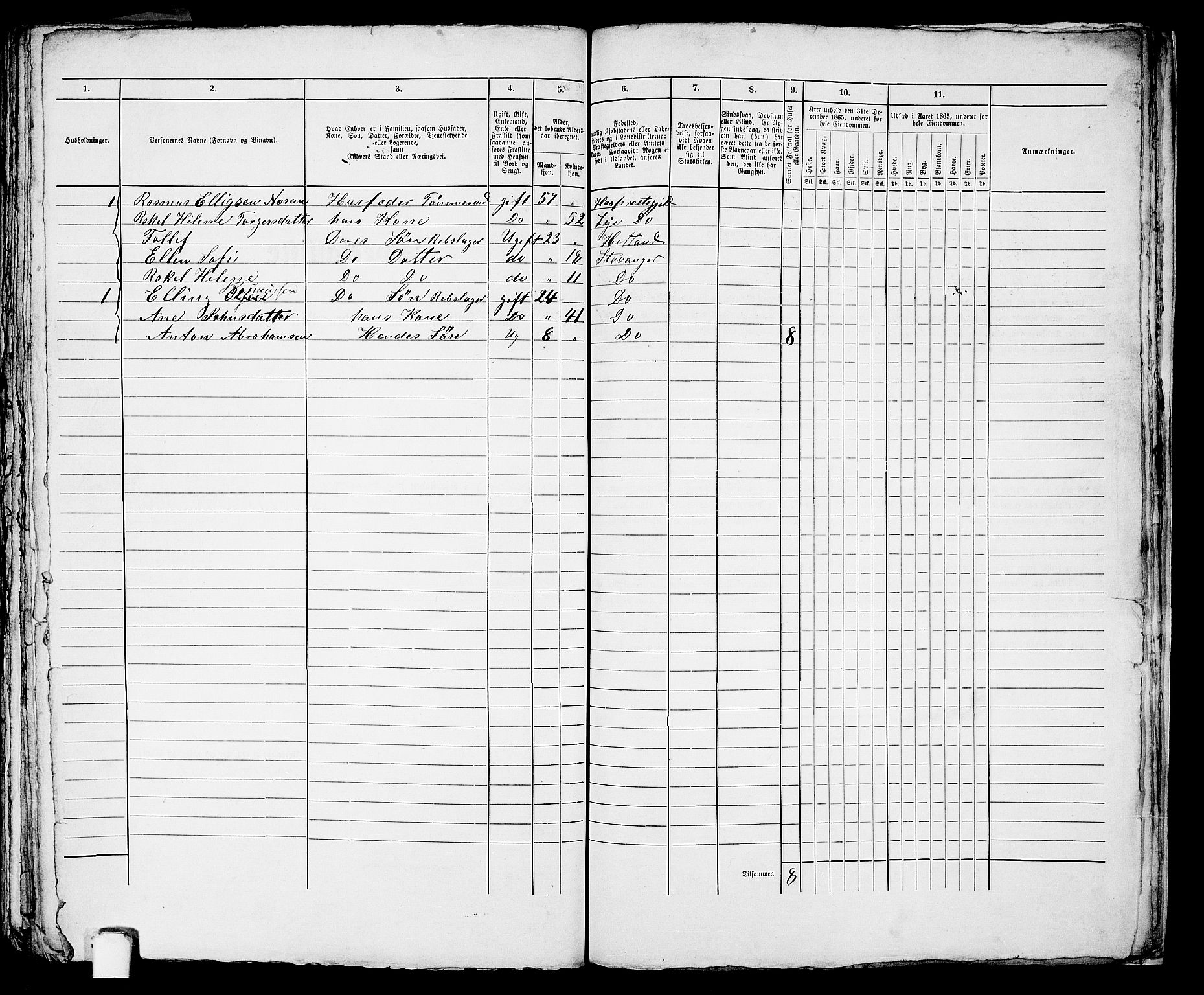 RA, 1865 census for Stavanger, 1865, p. 3021