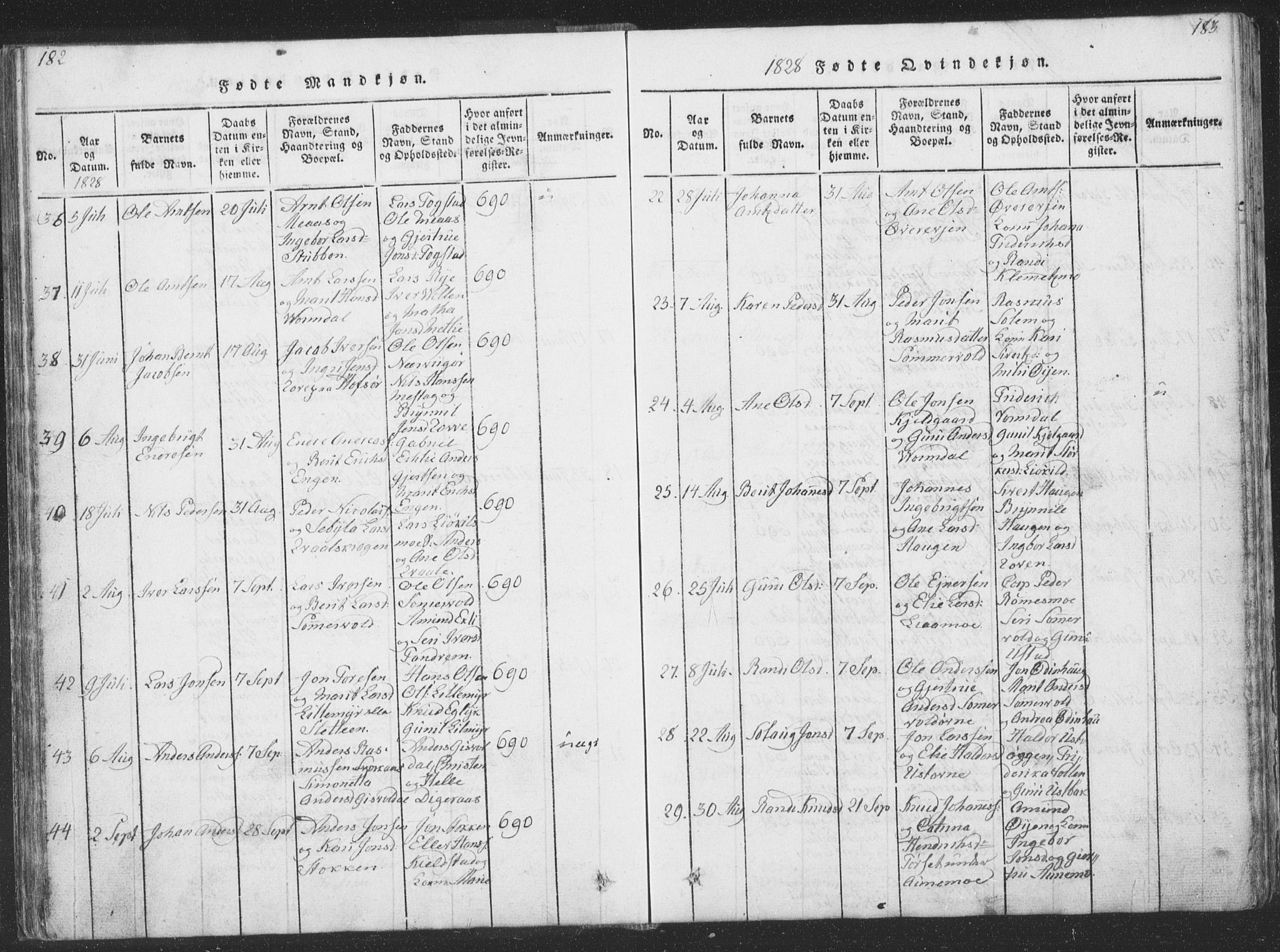 Ministerialprotokoller, klokkerbøker og fødselsregistre - Sør-Trøndelag, AV/SAT-A-1456/668/L0816: Parish register (copy) no. 668C05, 1816-1893, p. 182-183