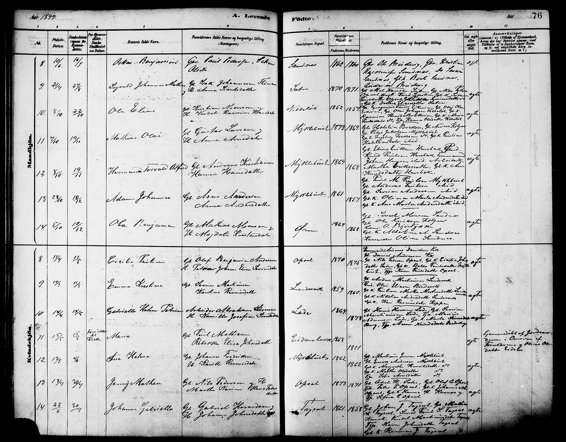 Ministerialprotokoller, klokkerbøker og fødselsregistre - Møre og Romsdal, AV/SAT-A-1454/502/L0027: Parish register (copy) no. 502C01, 1878-1908, p. 76