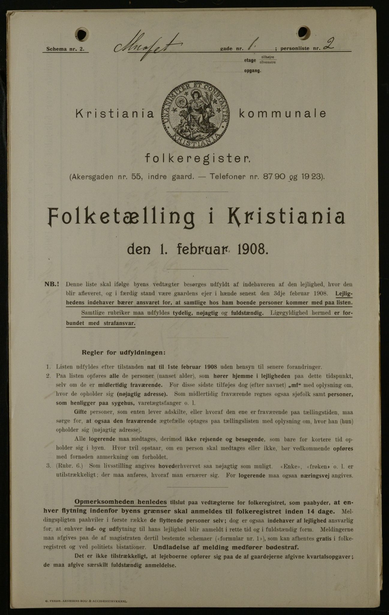 OBA, Municipal Census 1908 for Kristiania, 1908, p. 1243