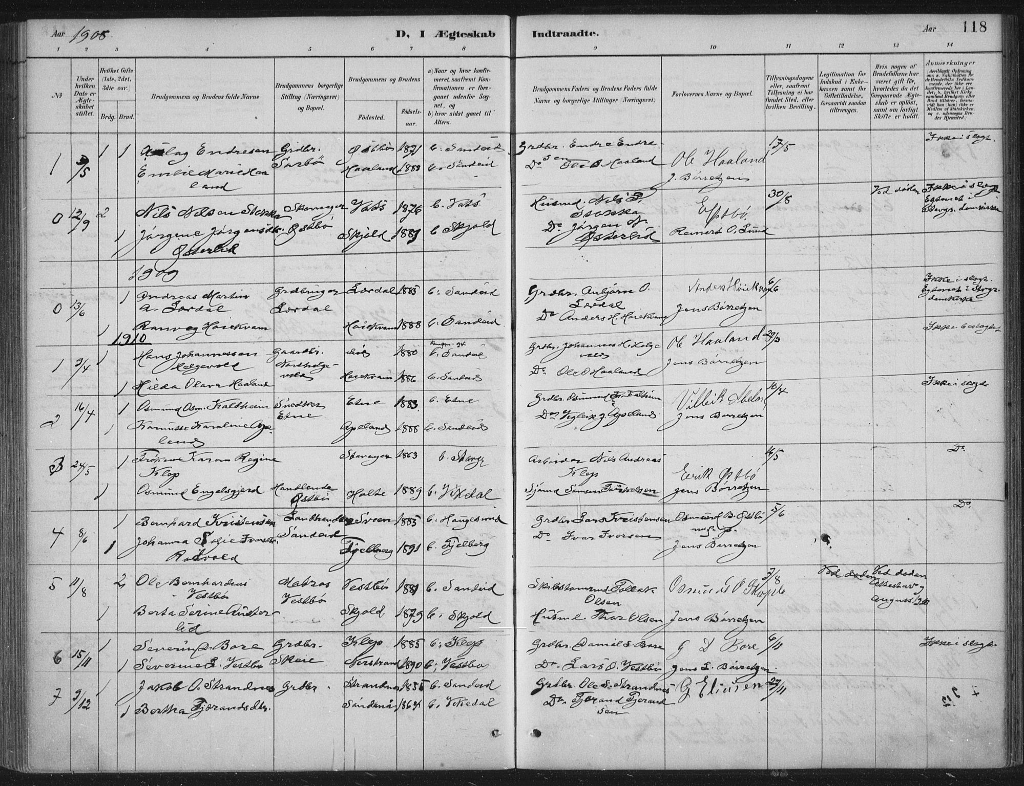 Vikedal sokneprestkontor, AV/SAST-A-101840/01/IV: Parish register (official) no. A 11, 1884-1933, p. 118