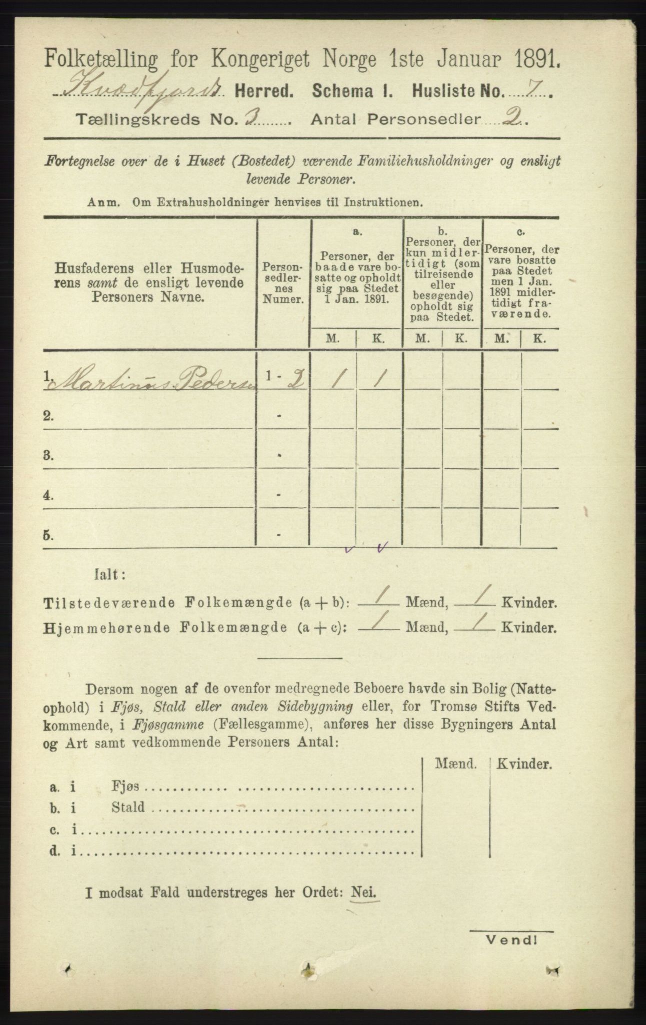 RA, 1891 census for 1911 Kvæfjord, 1891, p. 1227