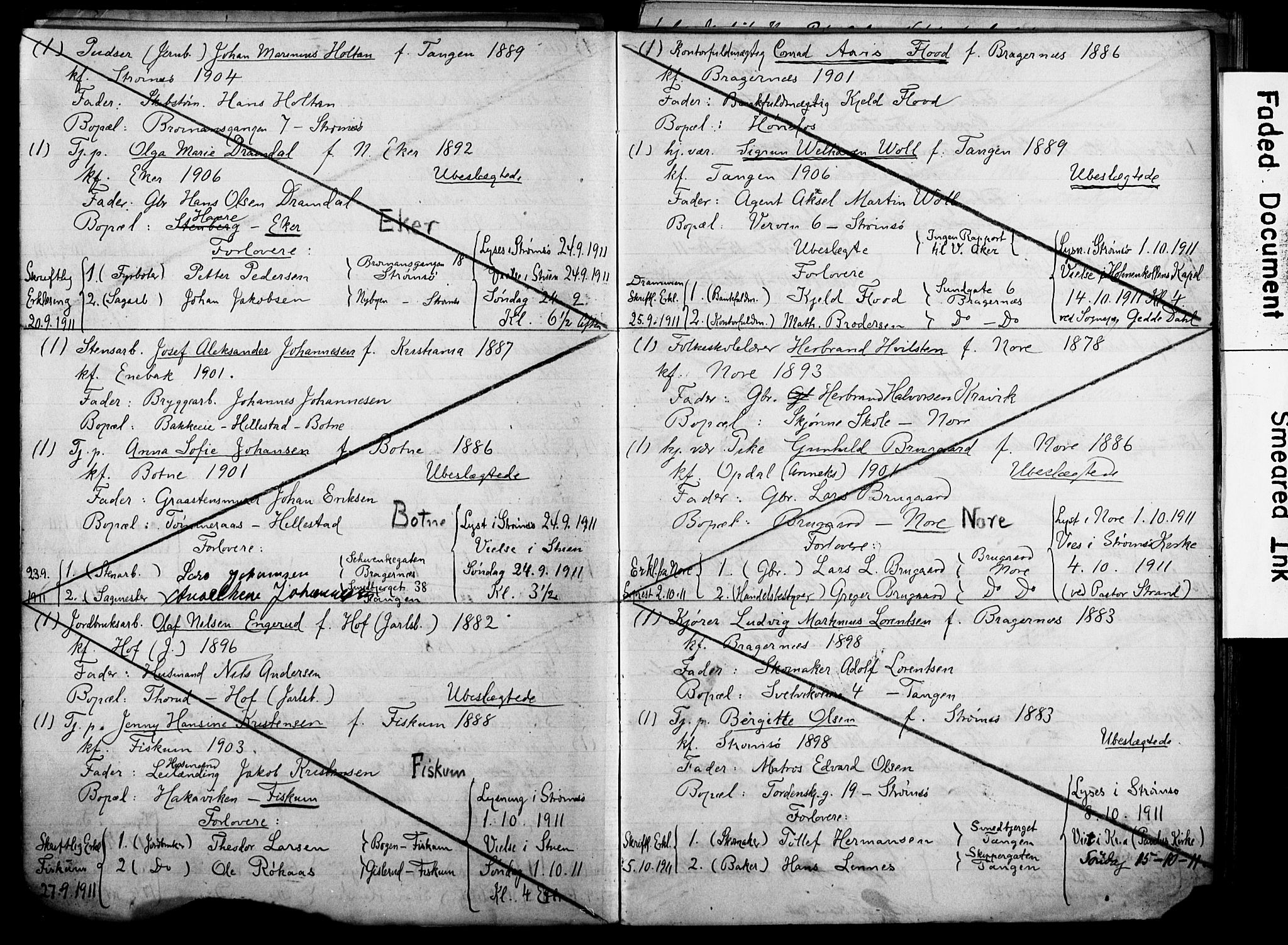 Strømsø kirkebøker, AV/SAKO-A-246/H/Ha/L0014: Banns register no. 14, 1911-1920
