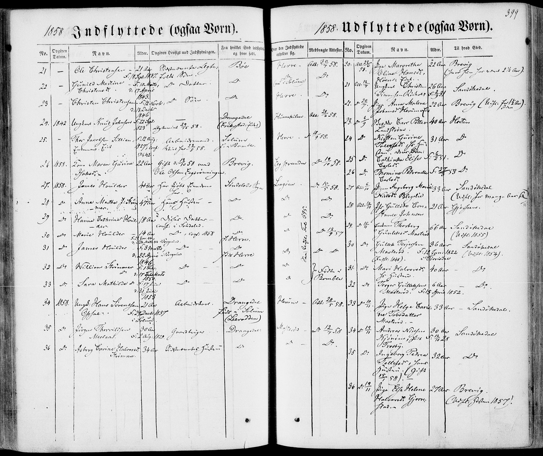 Bamble kirkebøker, AV/SAKO-A-253/F/Fa/L0005: Parish register (official) no. I 5, 1854-1869, p. 399