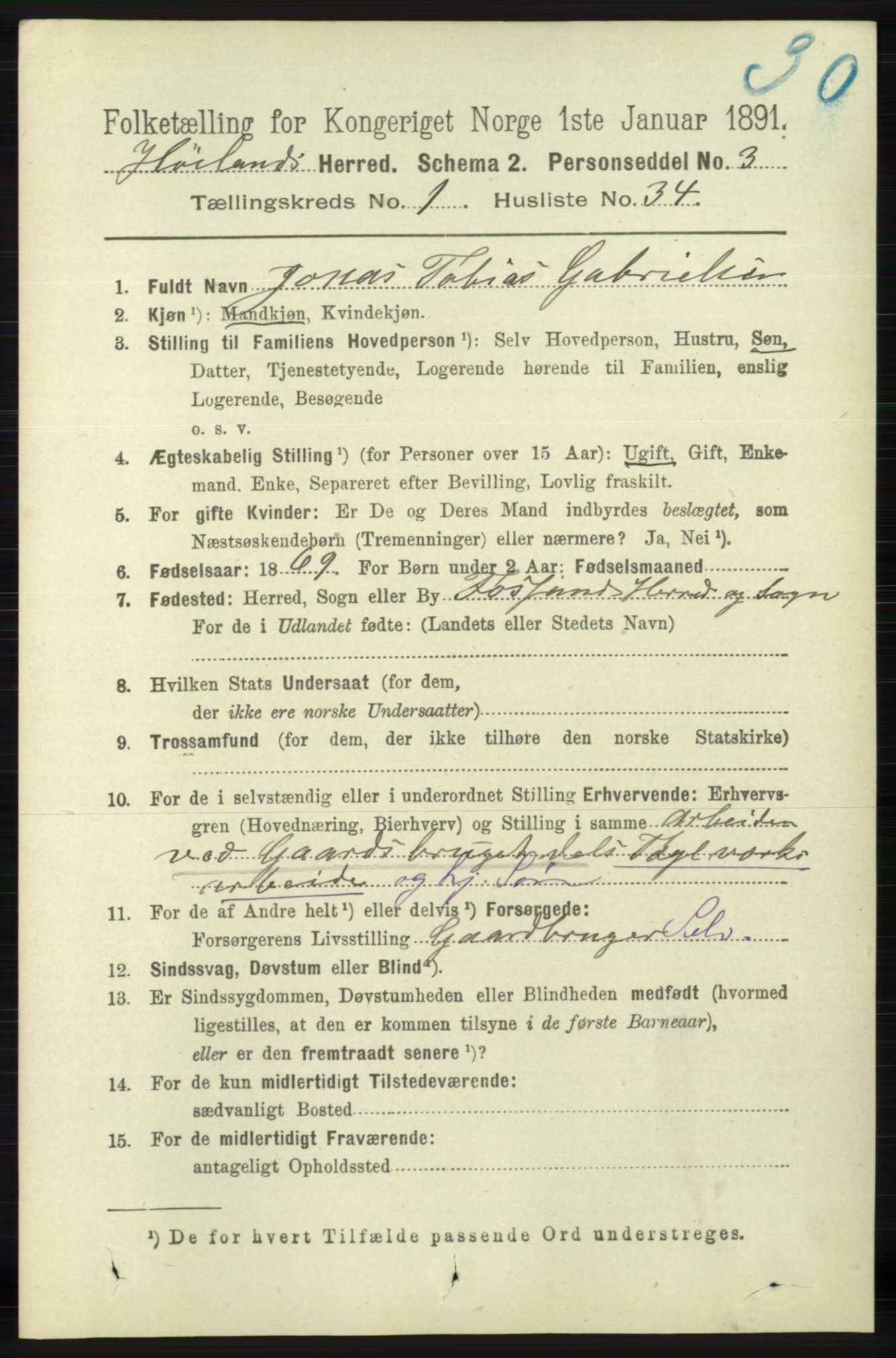 RA, 1891 census for 1123 Høyland, 1891, p. 268