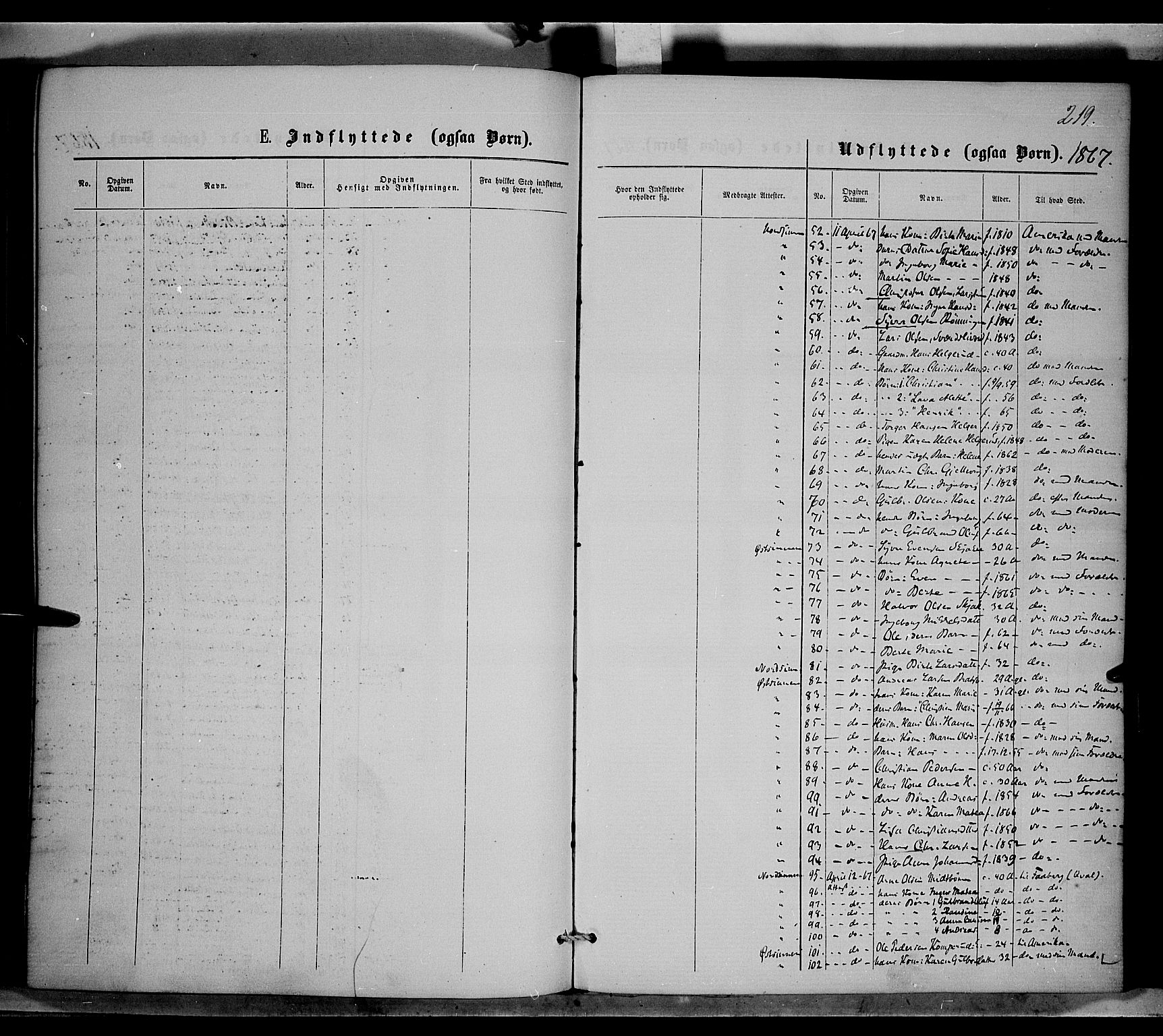 Nordre Land prestekontor, AV/SAH-PREST-124/H/Ha/Haa/L0001: Parish register (official) no. 1, 1860-1871, p. 219