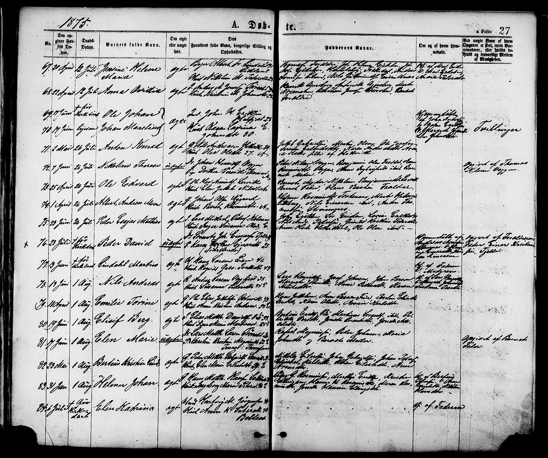 Ministerialprotokoller, klokkerbøker og fødselsregistre - Nordland, SAT/A-1459/863/L0897: Parish register (official) no. 863A09, 1872-1886, p. 27